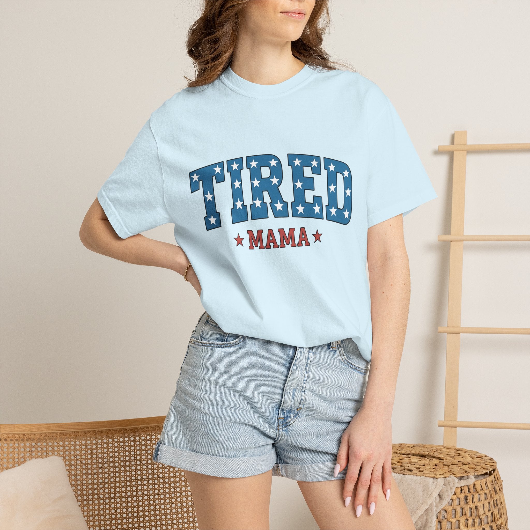 Star Pattern Lettering Shirt Moms Flag Gift Women Graphic Tee Typography T-Shirt Motherhood Fan Minimalist Tshirt Banner Graphic Design