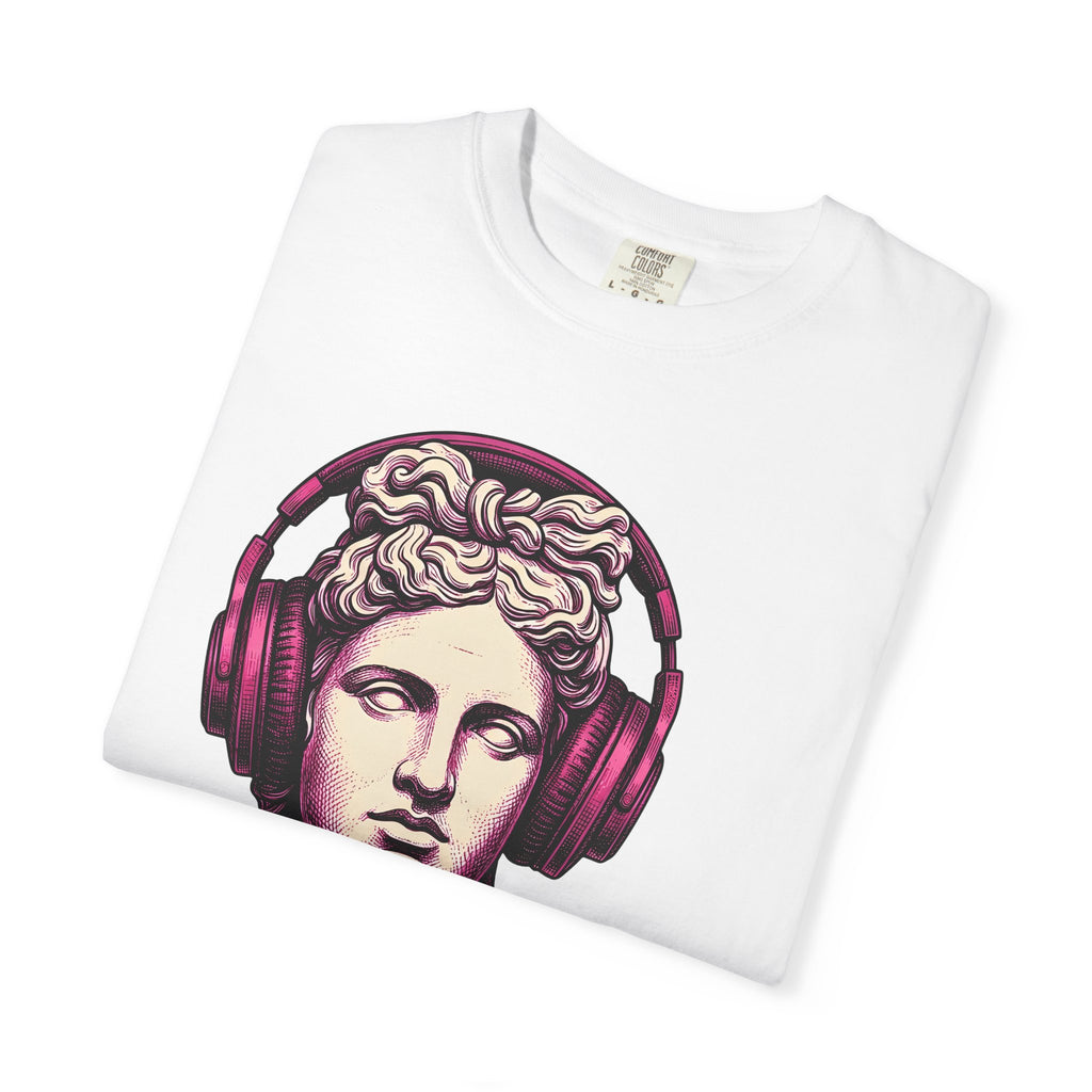 Greek Statue Earbuds Shirt St. Valentine's Day Look Gift Women Graphic Tee Earphones T-Shirt Valentine Fan Illustrated Tshirt Gaze Graphic