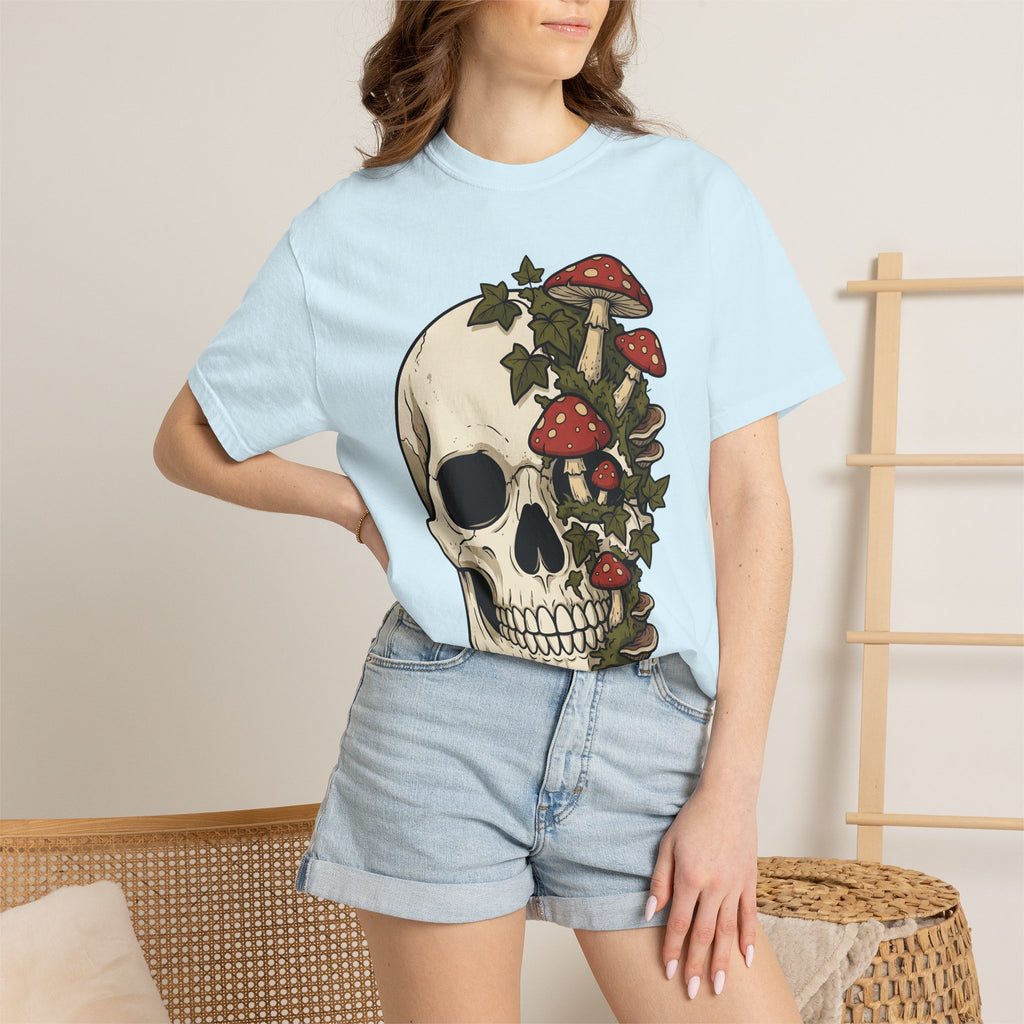 Skull Mushrooms Shirt Gothic Nature Gift Women Tattoo Tee Fungus T-Shirt Goth Fan Ink Tshirt Wilderness Graphic Vintage Ivy Tshirt