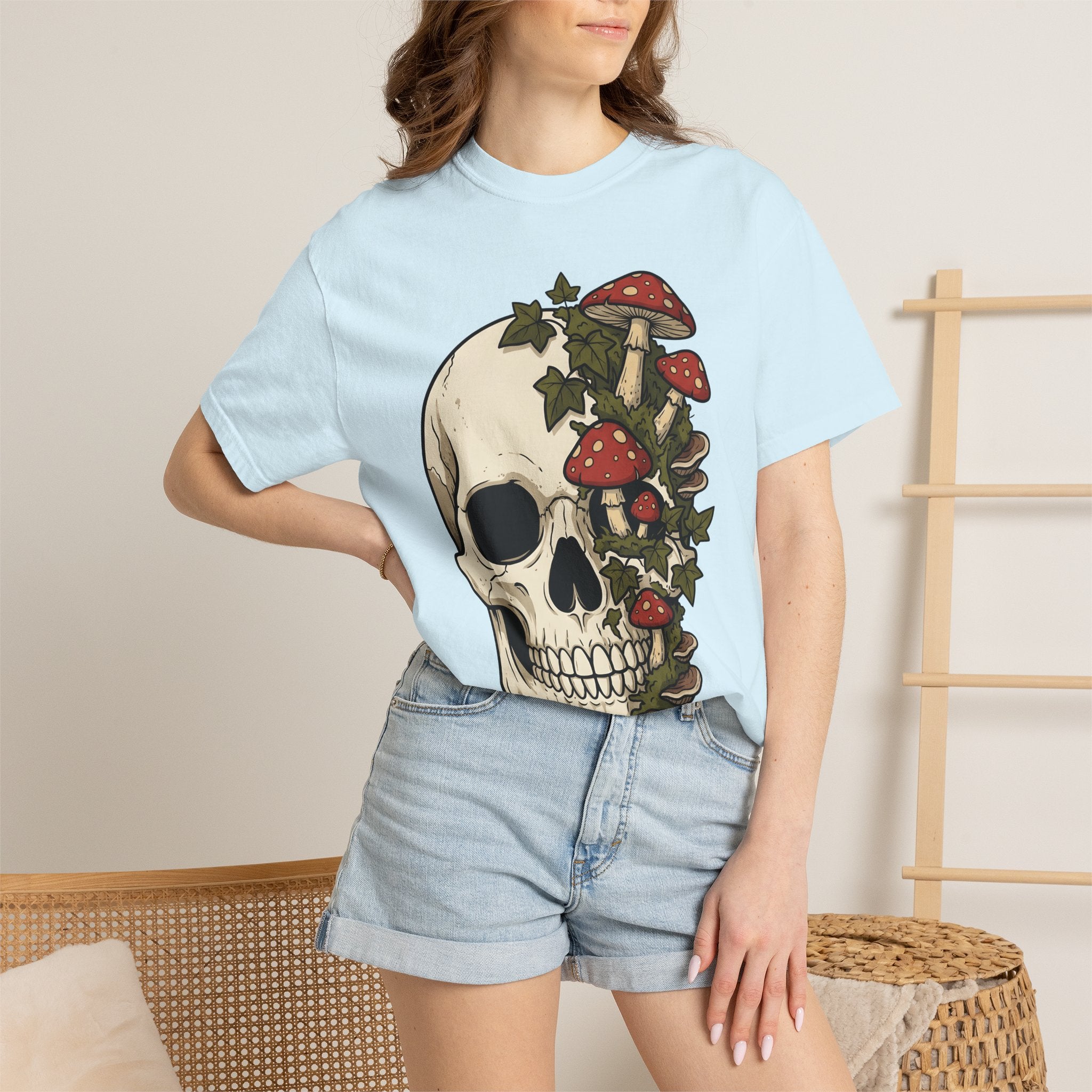 Skull Mushrooms Shirt Gothic Nature Gift Women Tattoo Tee Fungus T-Shirt Goth Fan Ink Tshirt Wilderness Graphic Vintage Ivy Tshirt