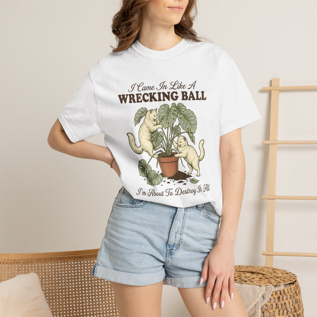 Kitten Foliage Shirt Cat Joke Gift Women Retro Tee Kitten T-Shirt Cat Fan Vintage Tshirt Pun Graphic Sketch Swiss Cheese Plant Tshirt