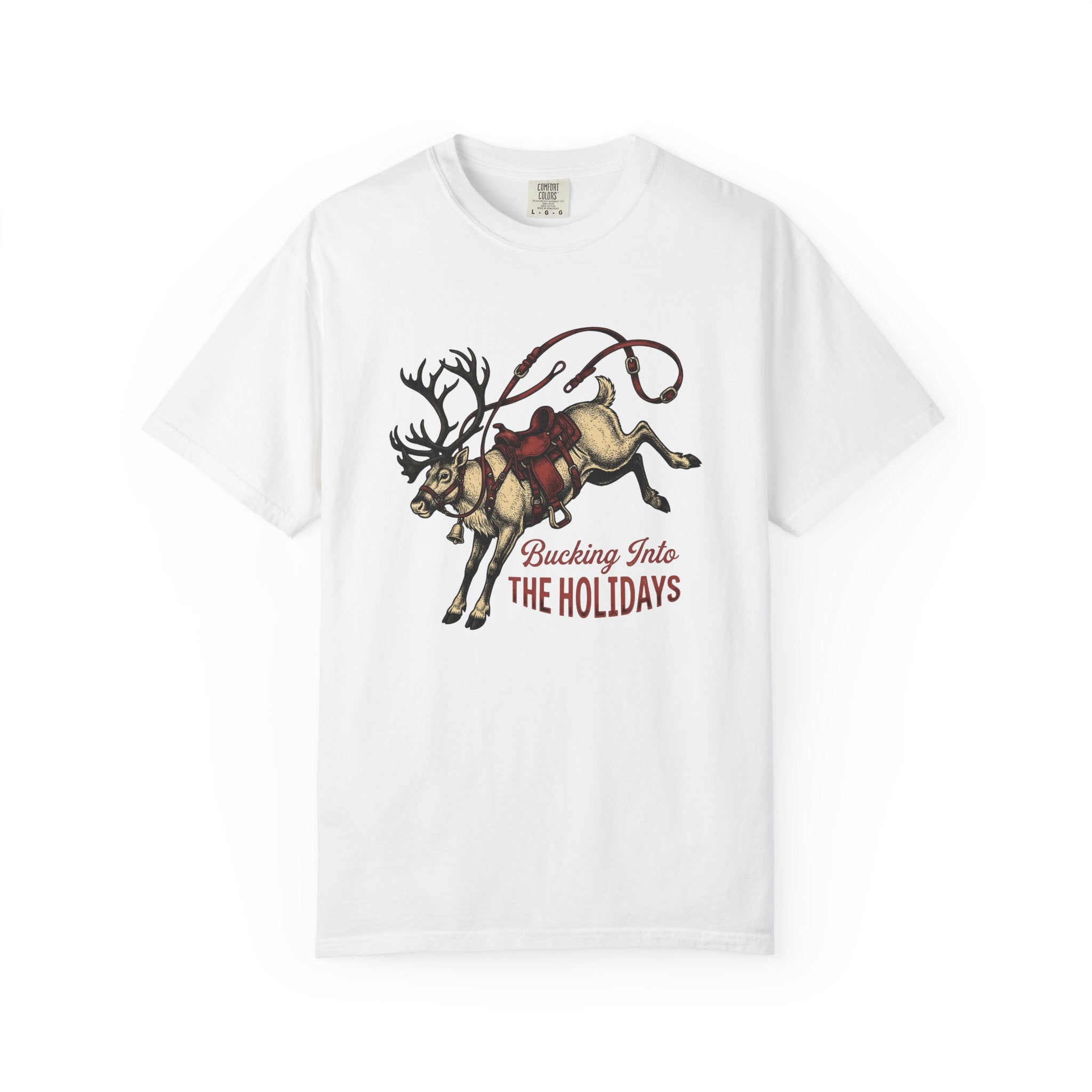 Reindeer Saddle Shirt Christmas Western Gift Women Vintage Tee Reindeer Saddle T-Shirt Xmas Fan Retro Tshirt Cowboy Graphic Hand Drawn Lasso