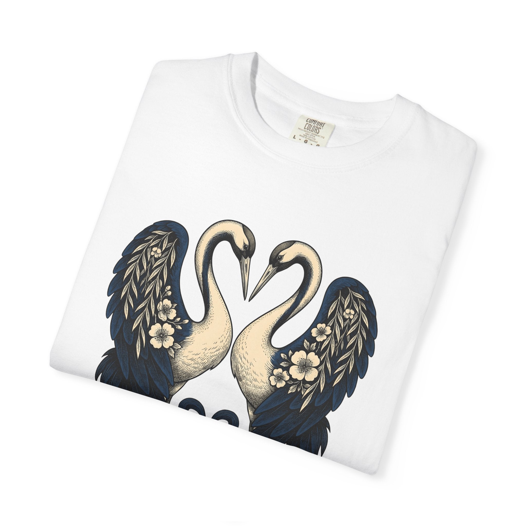 Two Cranes Shirt Animals Floral Arrangement Gift Women Old School Tee Crane T-Shirt Wildlife Fan Vintage Tshirt Bouquet Graphic Outline