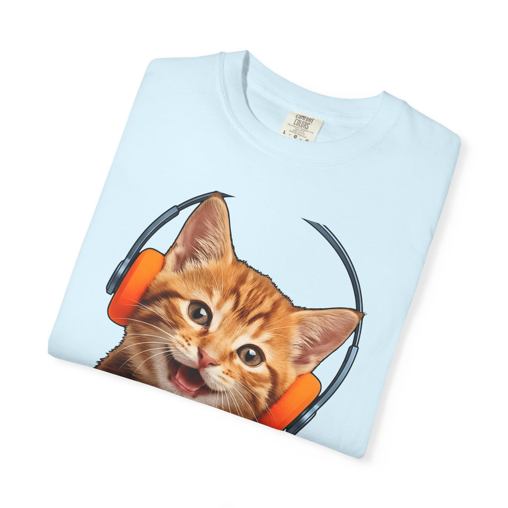 Ginger Cat Headphones Shirt Cat Melody Gift Women Whimsical Tee Orange Cat T-Shirt Cat Fan Fancy Art Tshirt Music Graphic Graphic Earbuds
