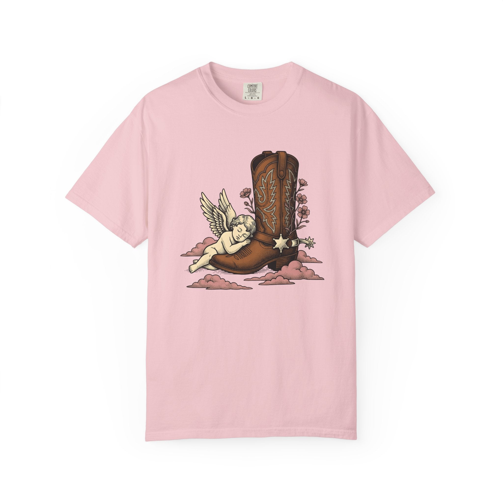 Cowboy Boot Cherub Shirt Valentine Western Gift Women Tattoo Style Tee Cherubim T-Shirt Cupid Fan Tattooed Tshirt Rodeo Graphic Vintage Pink