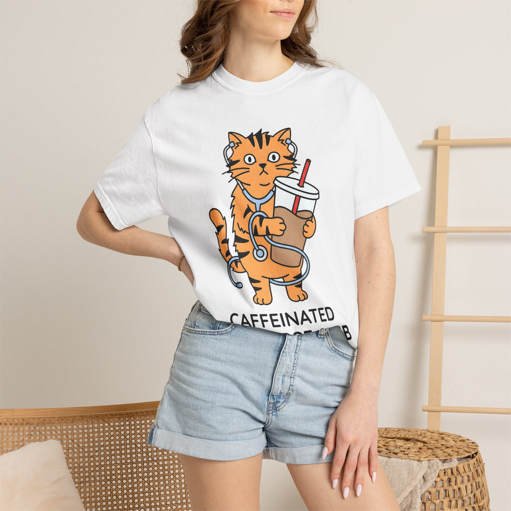 Cat Coffee Shirt Nurse Animal Gift Women Cartoon Tee Feline T-Shirt Healthcare Enthusiast Comic Tshirt Pet Graphic Minimalist Stethoscope