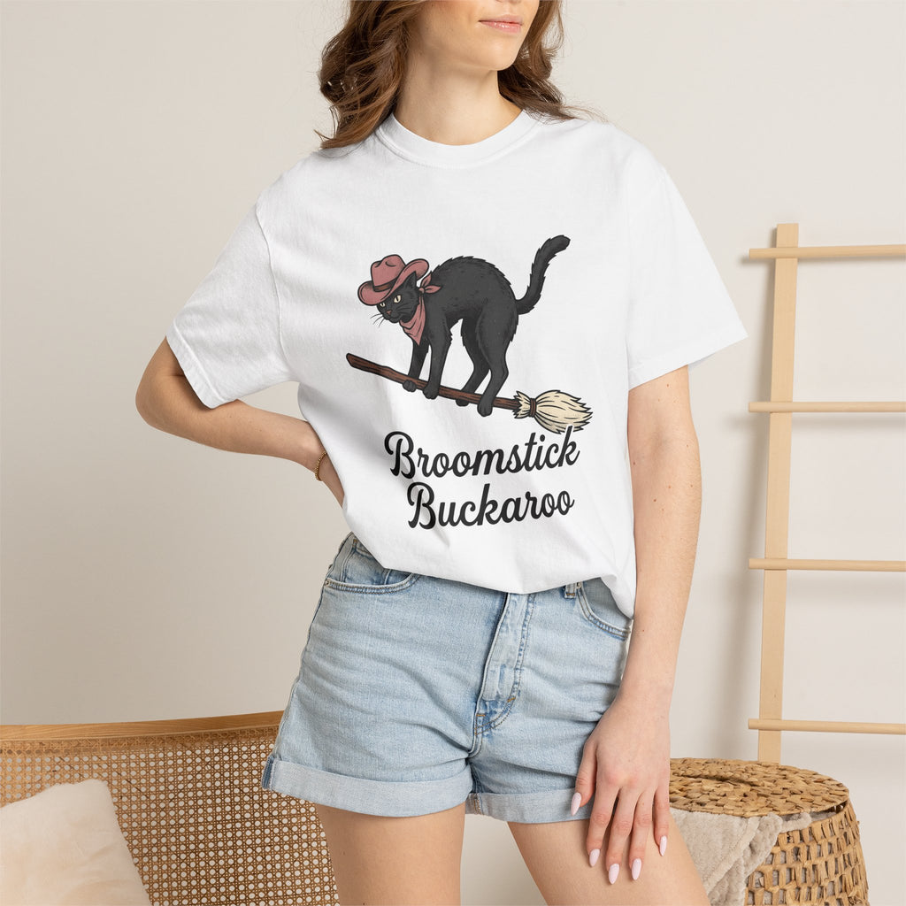 Ranch Cat Broom Shirt Halloween Feline Gift Women Classic Tee Broomstick T-Shirt Horror Fan Retro Tshirt Cat Graphic Outline Fedora Tshirt