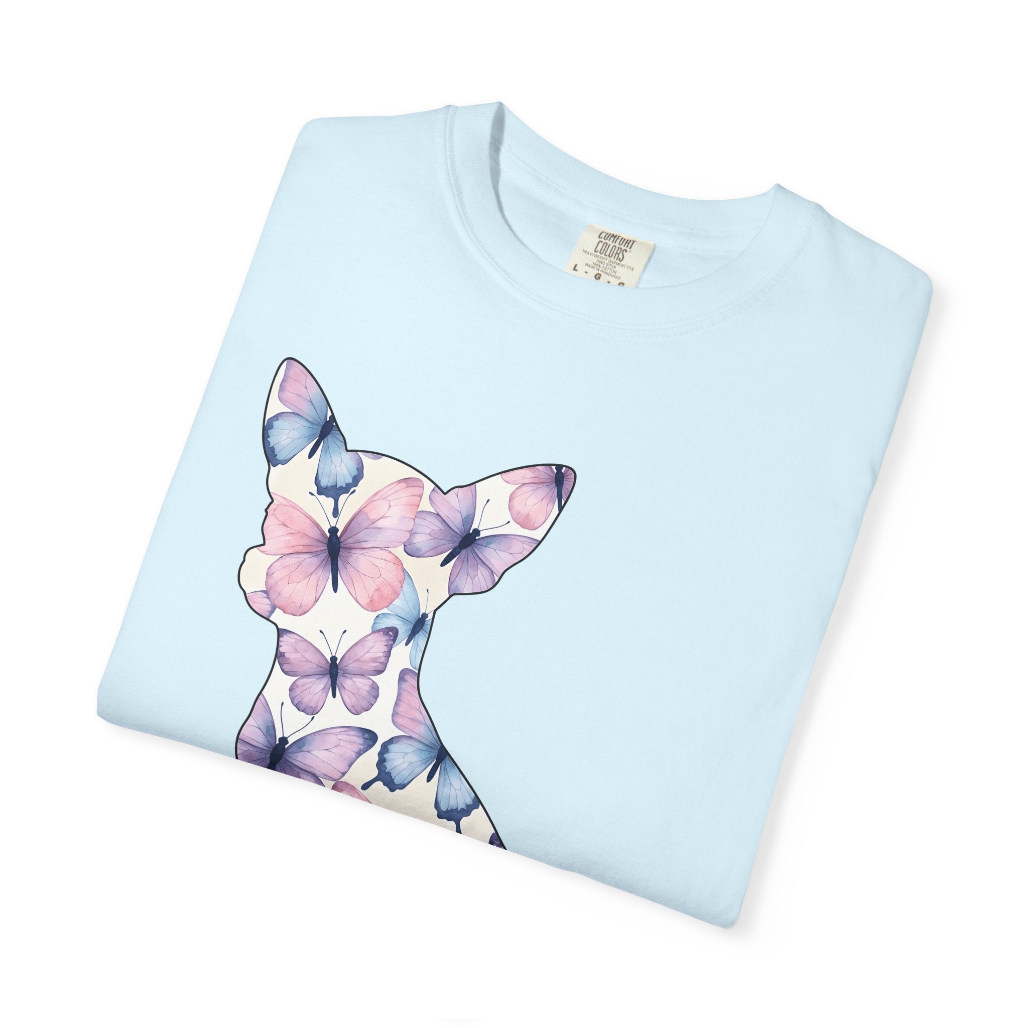 Chihuahua Butterfly Design Shirt Dog Fauna Gift Women Illustration Tee Puppy T-Shirt Dog Fan Illustrated Tshirt Wildlife Graphic Clean