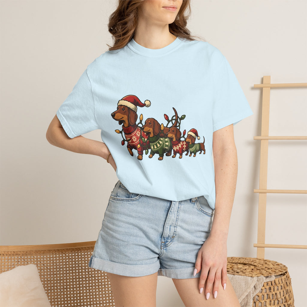 Miniature Dachshunds Shirt Christmas Animals Gift Women Hand Drawn Tee Wiener Dog T-Shirt Christmas Fan Doodle Tshirt Creature Graphic