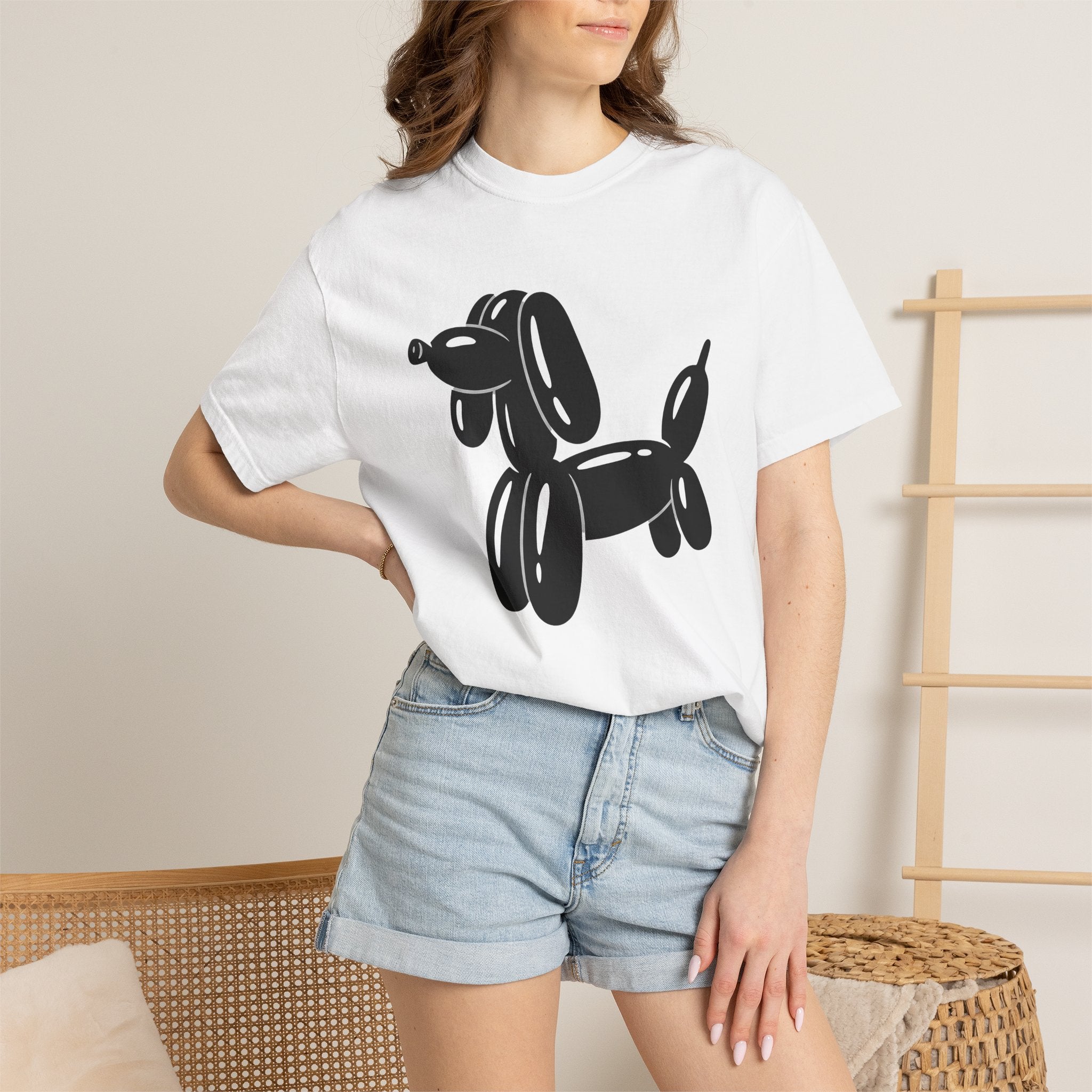 Balloon Puppy Shirt Cute Pets Gift Women Simple Tee Dog T-Shirt Adorable Fan Puppy Tshirt Animal Graphic Illustration Doggy Graphic Comic