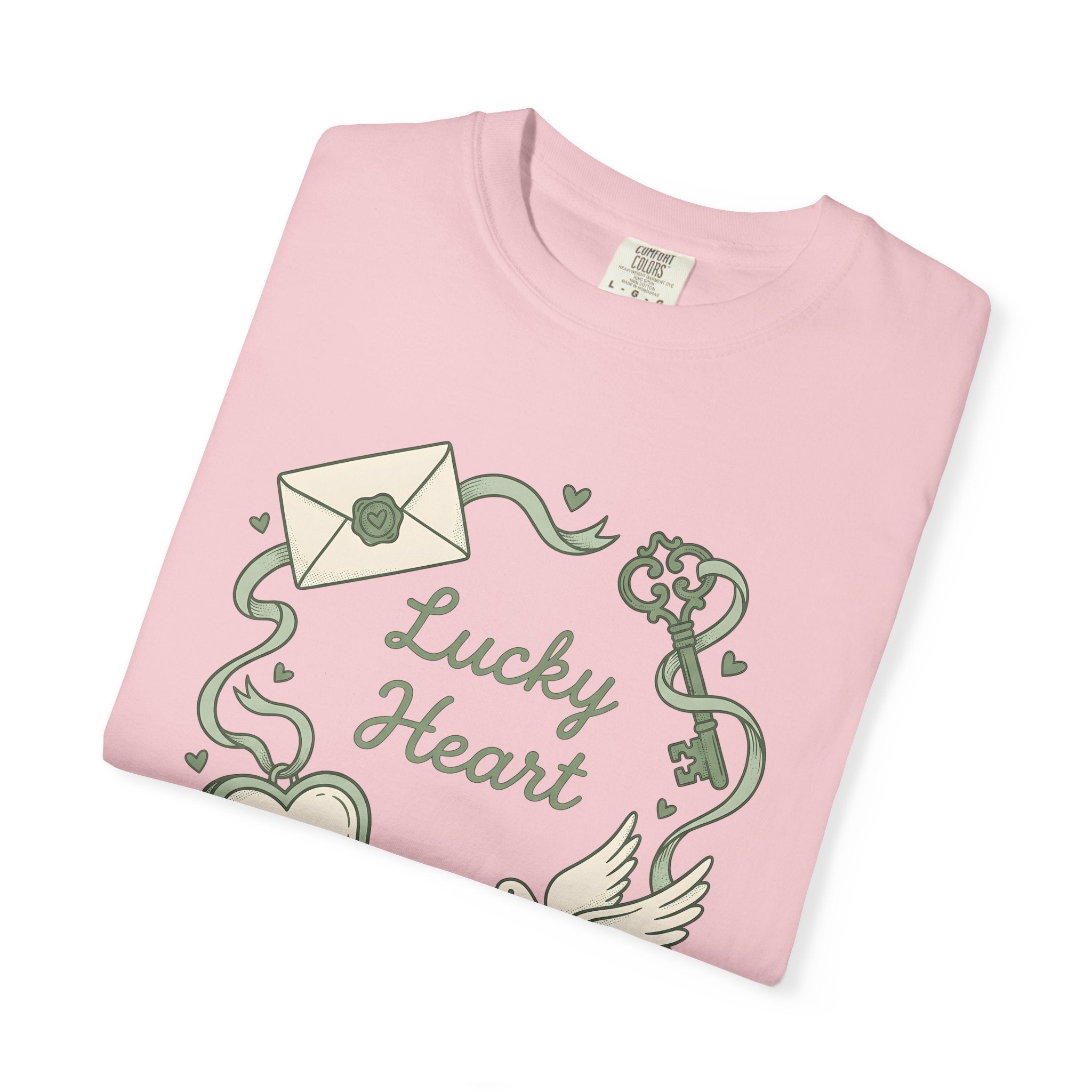 Heart Lock Bird Design Shirt St Patrick's Day Romance Gift Women Retro Tee Lock T-Shirt Shamrock Fan Vintage Tshirt Love Graphic Sketch