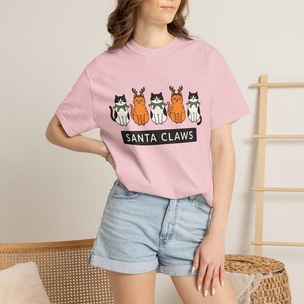 Holiday Cats Shirt Christmas Animal Gift Women Comic Tee Kitty Cat T-Shirt Xmas Fan Feline Graphic Tshirt Simple Antler Headband Tshirt