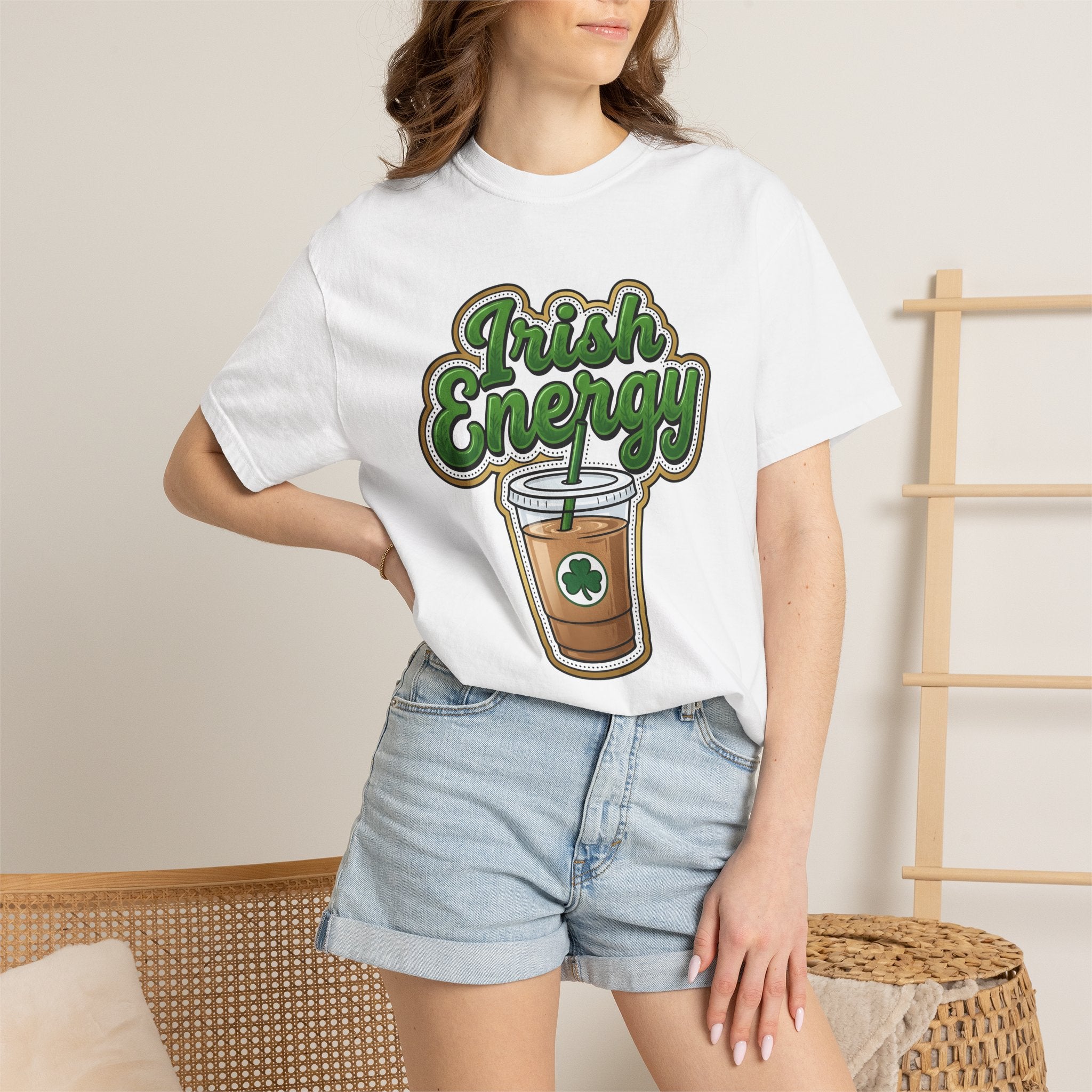 Iced Latte Glass Shirt St Patrick's Day Mocha Gift Women Comic Tee Coffee Cup T-Shirt Irish Fan Cartoon Tshirt Mocha Design Classic Shamrock