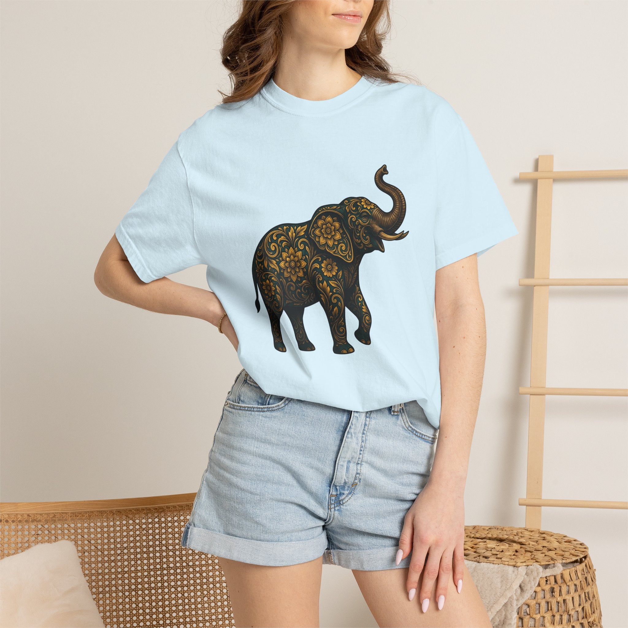 Blooming Elephant Shirt Boho Chic Critter Gift Women Folk Art Tee Elephant T-Shirt Hippie Fan Tribal Tshirt Creature Graphic Sketch Motif
