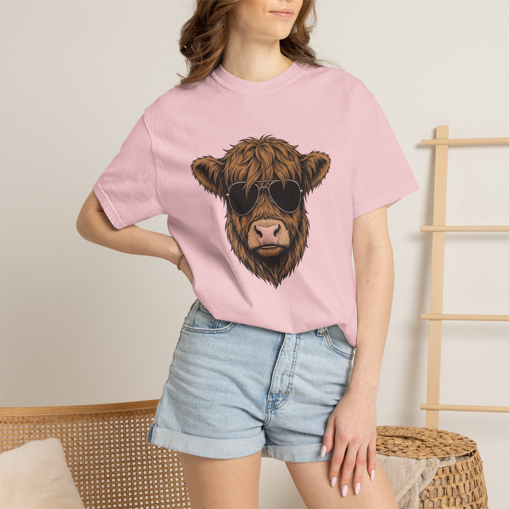 Mountain Cow Shirt Highland Cow Livestock Gift Women Hippie Tee Cow T-Shirt Highland Fan Bohemian Tshirt Farm Graphic Old School Eyewear