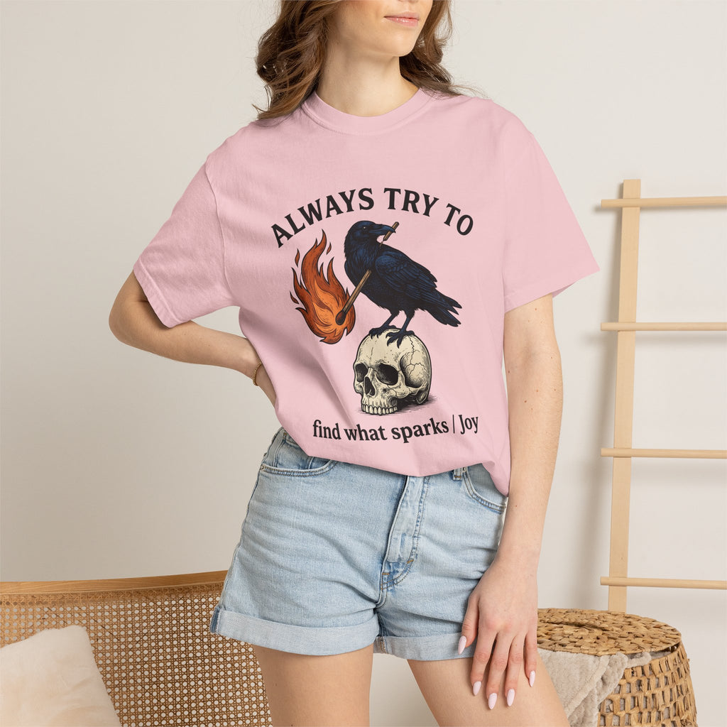 Raven Skull Shirt Funny Random Occult Gift Women Line Art Tee Crow Skull T-Shirt Meme Fan Dark Art Tshirt Mystical Graphic Hand Drawn Flame