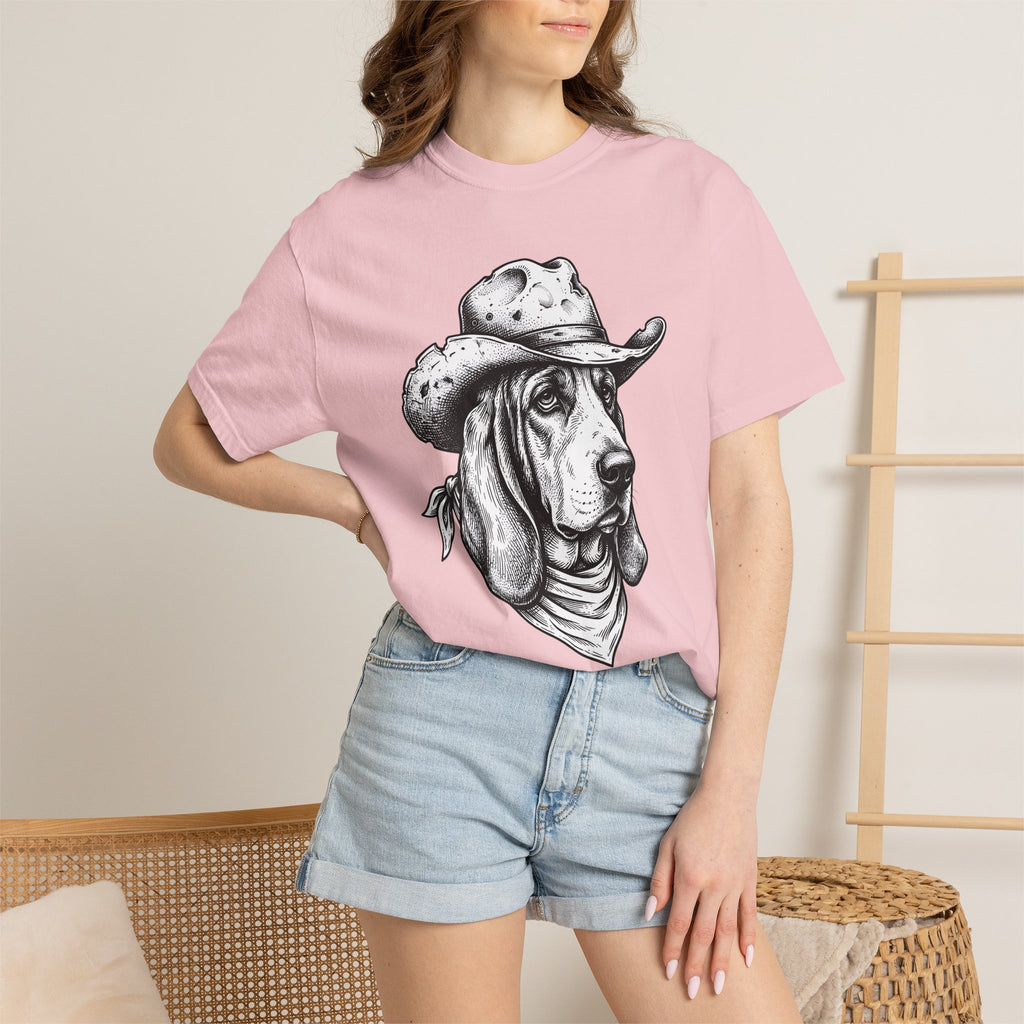 Basset Hound Western Shirt Dog Cowboys Gift Women Sketch Tee Hound T-Shirt Dog Fan Drawing Graphic Tshirt Retro Neckerchief Tshirt