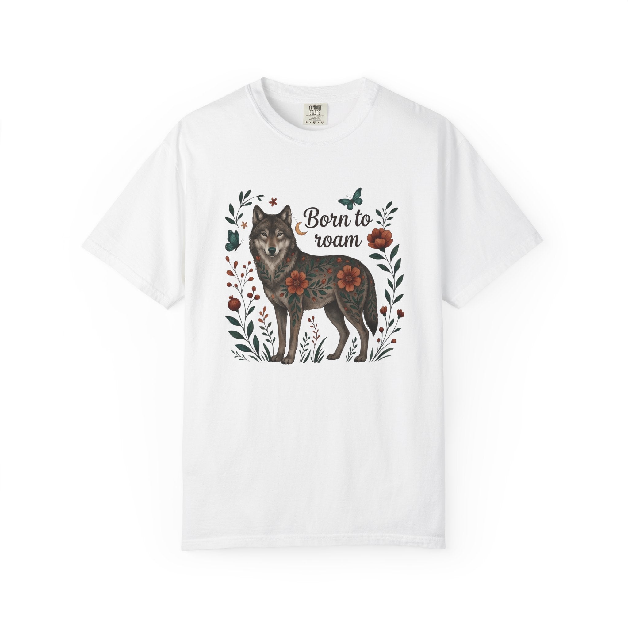 Wolf Flower Shirt Animals & Flowers Outdoors Gift Women Bohemian Tee Wildflower T-Shirt Wildlife Fan Nature Graphic Tshirt Retro Moth Tshirt