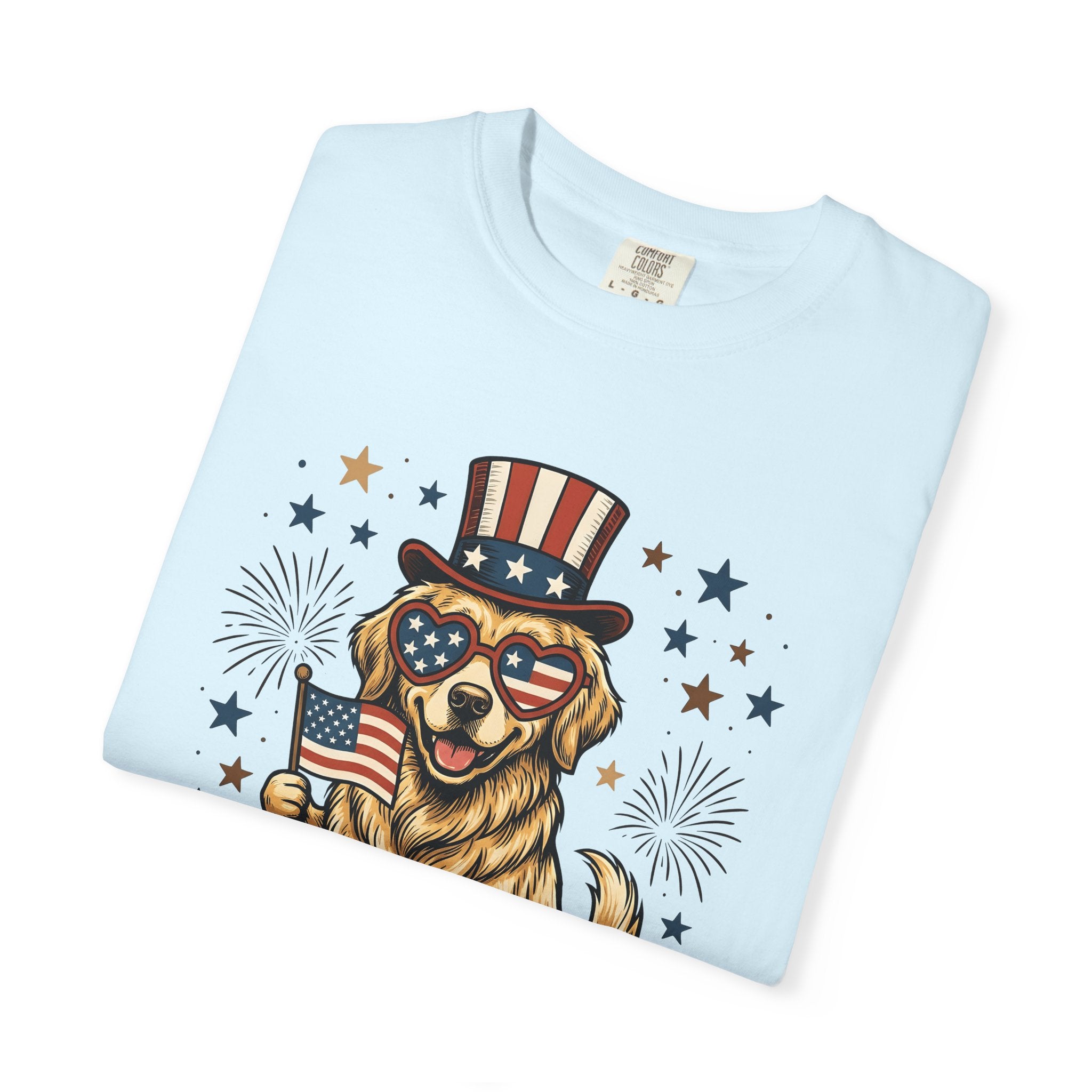 Golden Retriever Shirt Dog Nationalism Gift Women Comic Tee Retriever T-Shirt Dog Fan Cartoon Tshirt Patriotic Graphic Old School Stars And