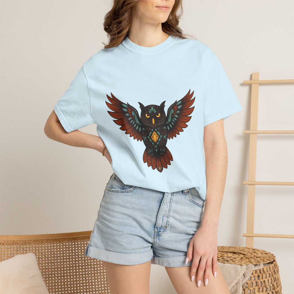 Owl Illustration Shirt Boho Chic Wildlife Gift Women Tribal Tee Hoot Owl T-Shirt Bohemian Fan Ethnic Tshirt Animal Graphic Zen Crystal