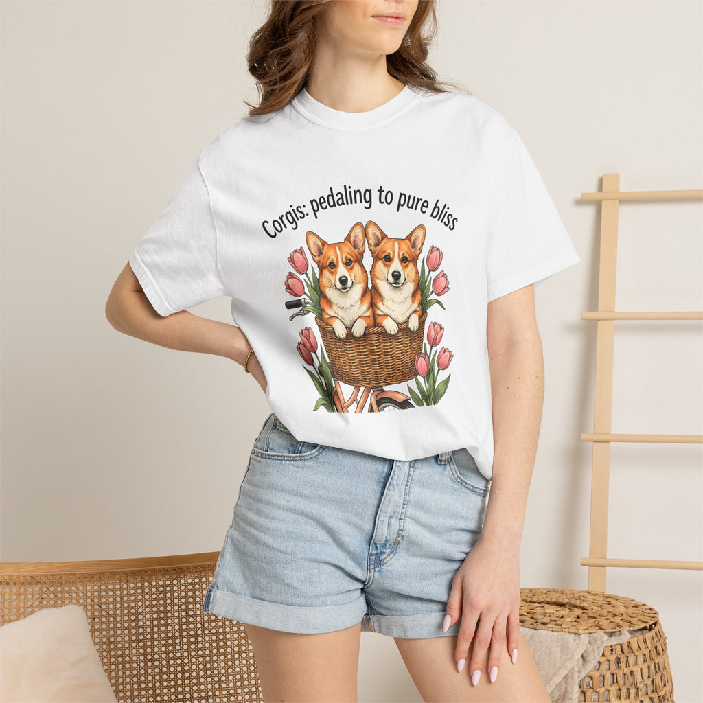 Corgi Dogs Shirt Dog Blossom Gift Women Line Art Tee Pembroke Welsh Corgi T-Shirt Dog Fan Illustrated Graphic Tshirt Hand Drawn Flower