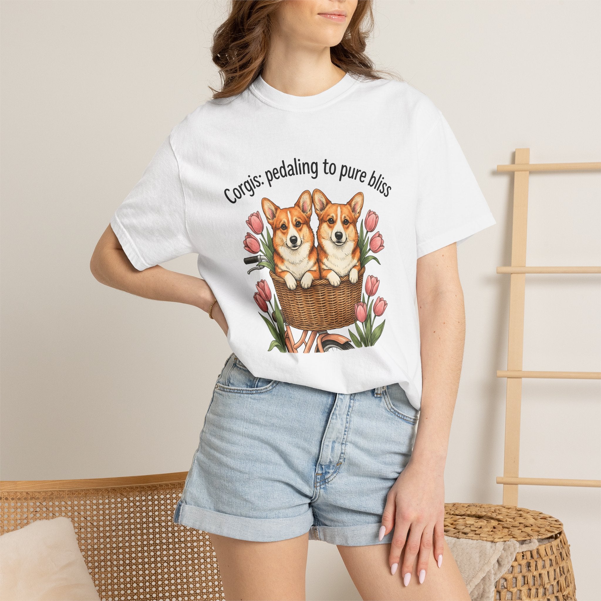 Corgi Dogs Shirt Dog Blossom Gift Women Line Art Tee Pembroke Welsh Corgi T-Shirt Dog Fan Illustrated Graphic Tshirt Hand Drawn Flower
