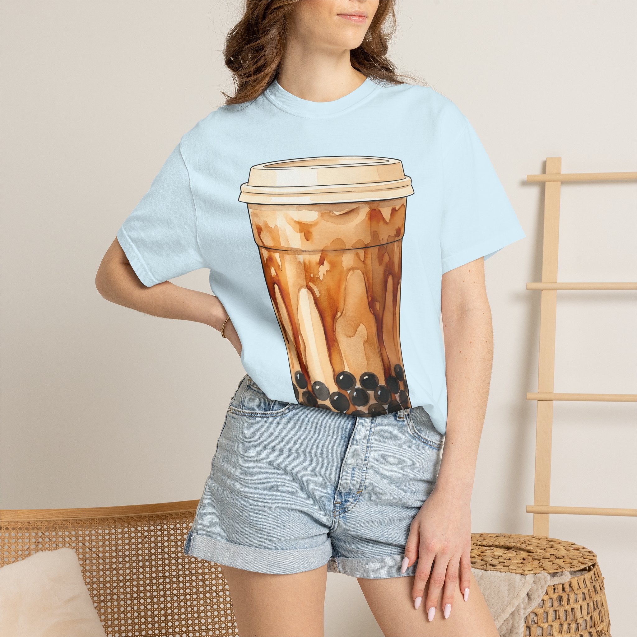 Bubble Tea Shirt Drinks Foodie Gift Women Watercolor Tee Boba T-Shirt Beverage Fan Tea Graphic Minimal Boba Pearls Tshirt