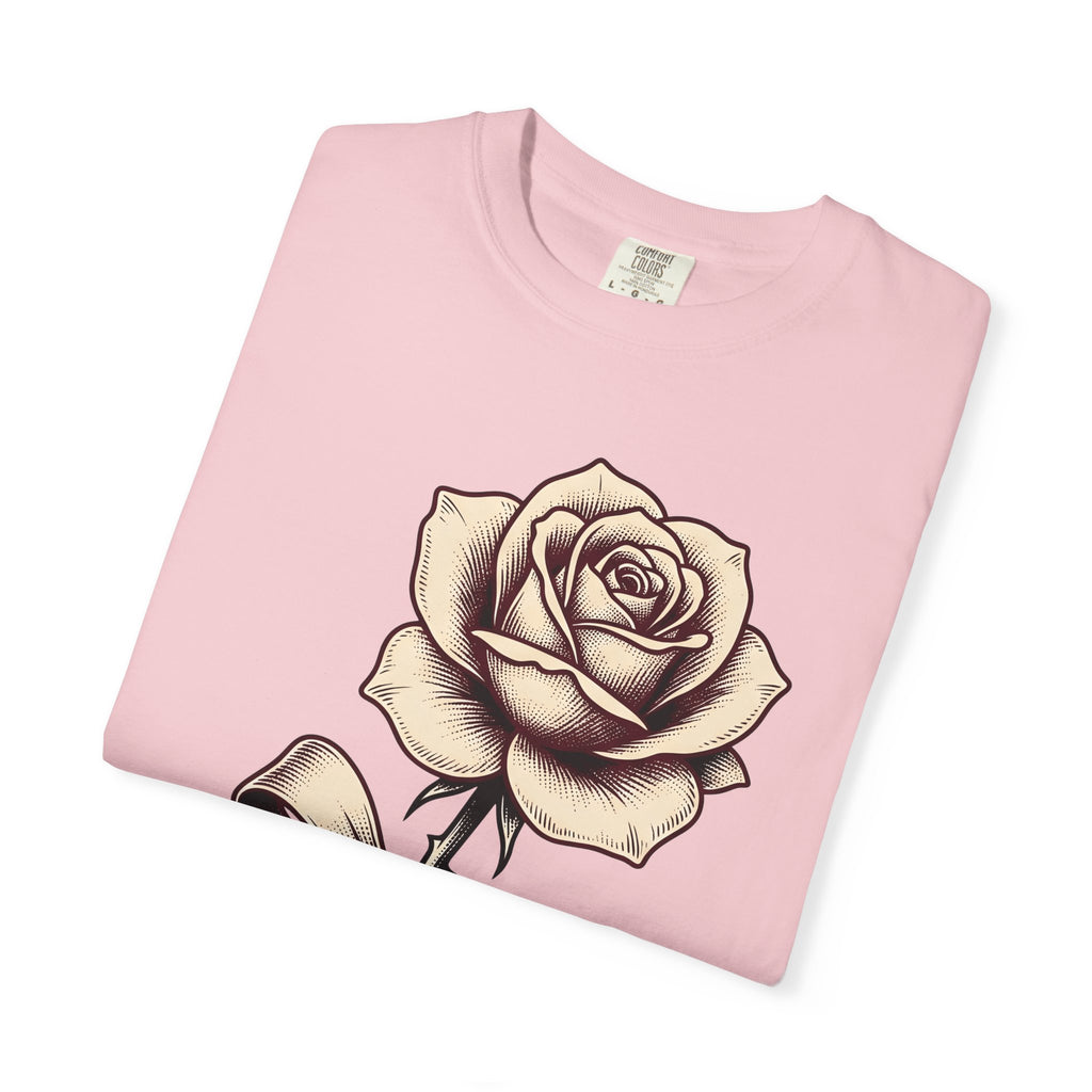Rose Blossom Shirt Floral Nature Gift Women Antique Tee Flower T-Shirt Botanical Enthusiast Vintage Tshirt Wilderness Graphic Outline Tie