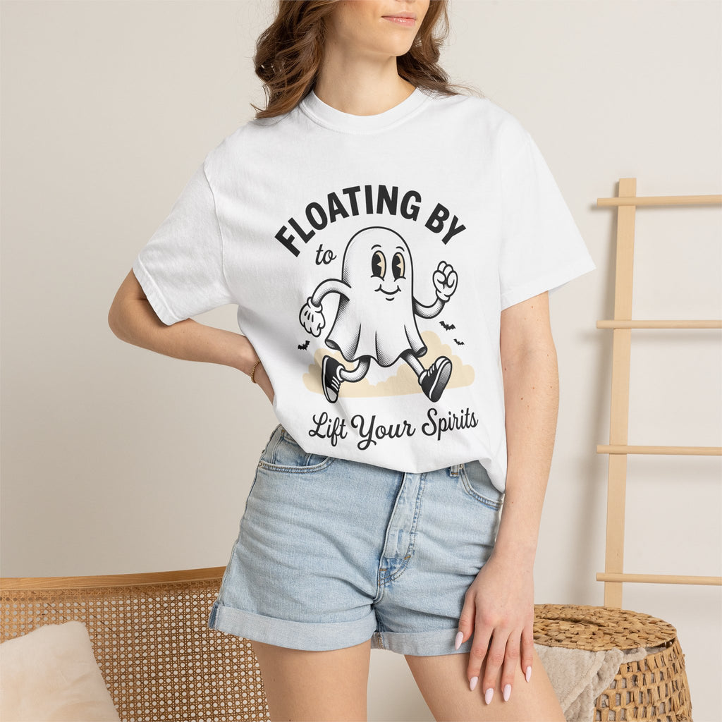 Joyful Ghost Shirt Halloween Eerie Gift Women Illustration Tee Specter T-Shirt Horror Fan Spooky Tshirt Creepy Graphic Old School Night Bats