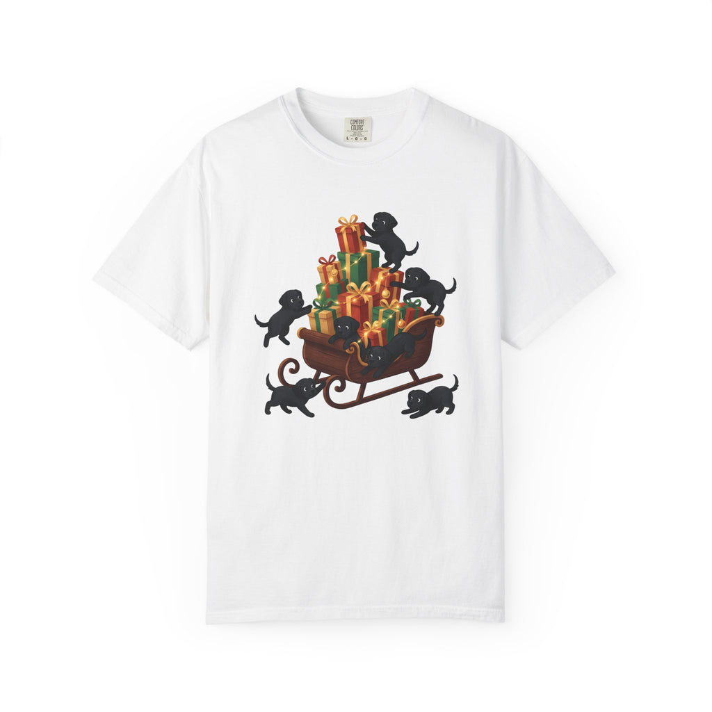 Black Lab Pups Shirt Christmas Animal Gift Women Sweet Tee Labrador T-Shirt Xmas Fan Cute Tshirt Creature Graphic Magical Gift Packages