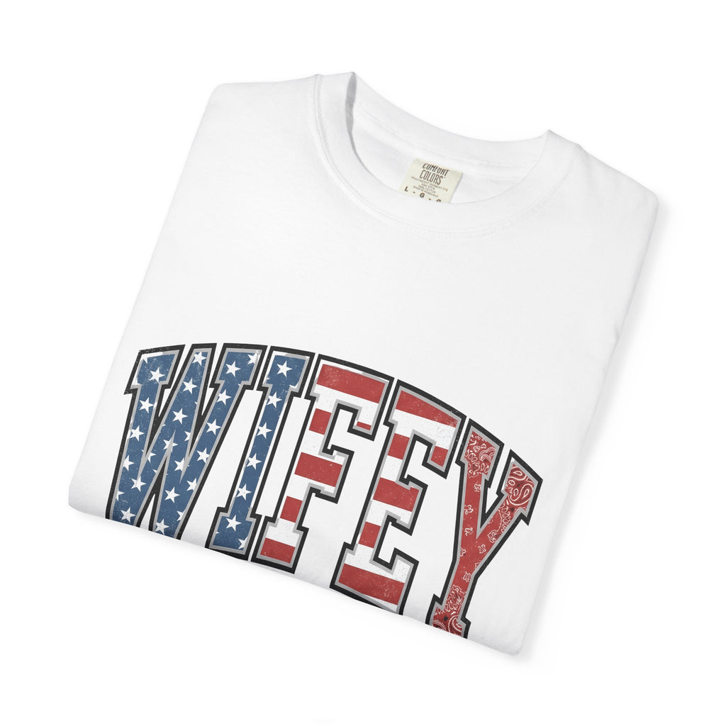 American Flag Lettering Shirt America/4th Of July Spouse Gift Women Grunge Tee Typography T-Shirt Patriot Fan Distressed Tshirt Husband