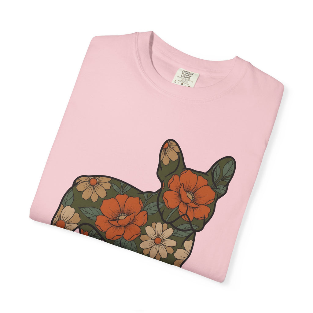 French Bulldog Shirt Dog Botanical Gift Women Rustic Tee Bouledogue T-Shirt Dog Fan Vintage Tshirt Floral Graphic Retro Flower Tshirt