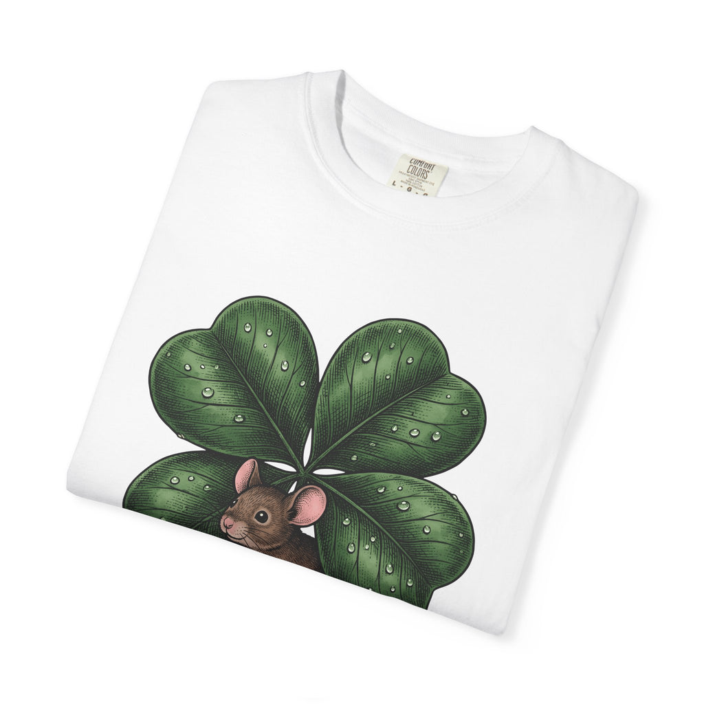 Mouse Four Leaf Shirt St Patrick's Day Wildlife Gift Women Classic Tee Mouse T-Shirt Luck Fan Shamrock Tshirt Animal Graphic Outline Droplet
