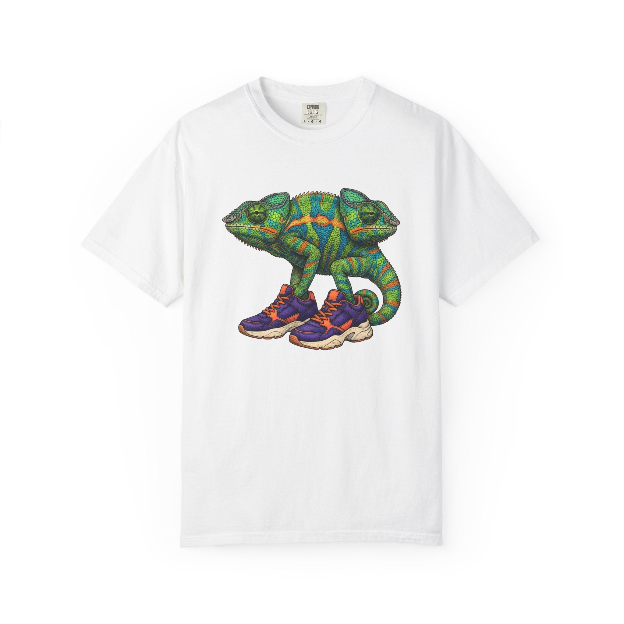 Chameleon Sneakers Shirt Animals Reptile Gift Women Vibrant Graphic Tee Custom Shoes T-Shirt Wildlife Fan Kicks Graphic Reptile Illustration