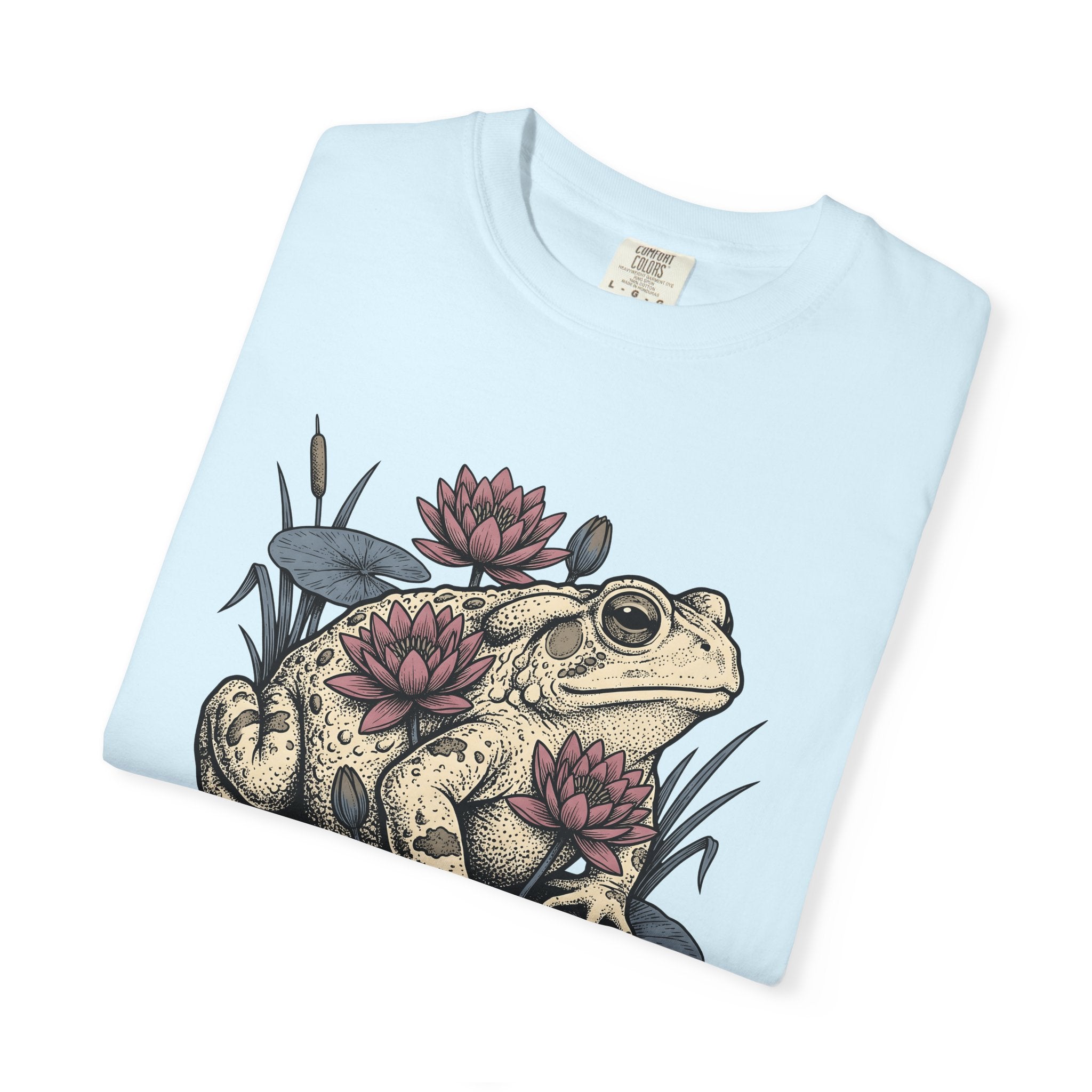 Frog Lily Pad Shirt Animals & Flowers Environment Gift Women Naturalistic Tee Toad T-Shirt Wildlife Fan Realistic Tshirt Eco Graphic Sketch