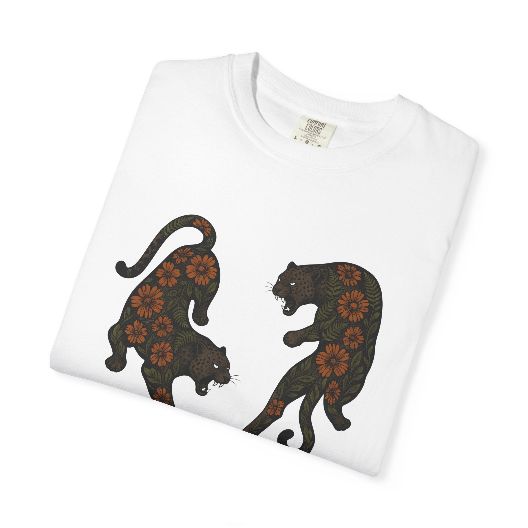 Blossom Panther Shirt Cat Flower Gift Women Neo Traditional Tee Panther T-Shirt Cat Fan Tattooed Tshirt Floral Graphic Hand Drawn Floral