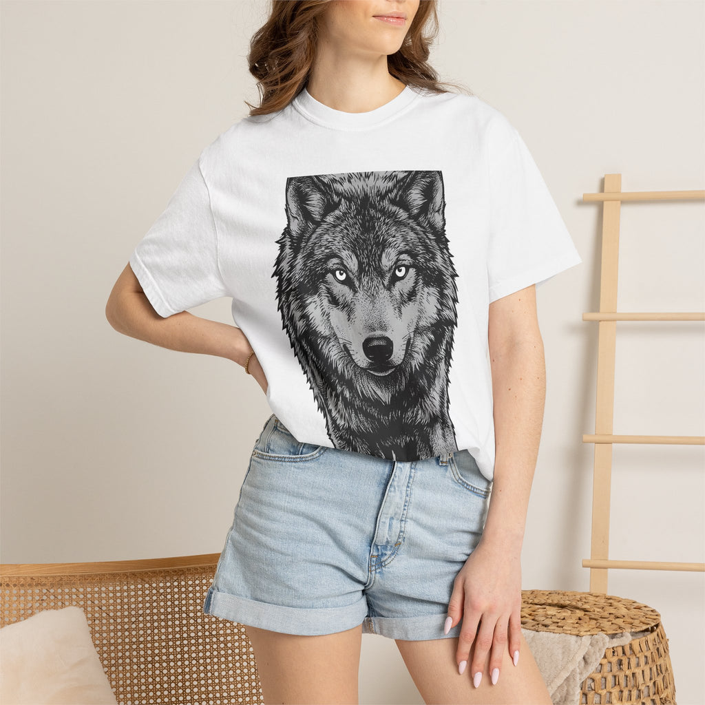 Wolf Drawing Shirt Animals Outdoors Gift Women Detailed Tee Wolf T-Shirt Wildlife Enthusiast Illustrative Tshirt Nature Graphic Hand Drawn