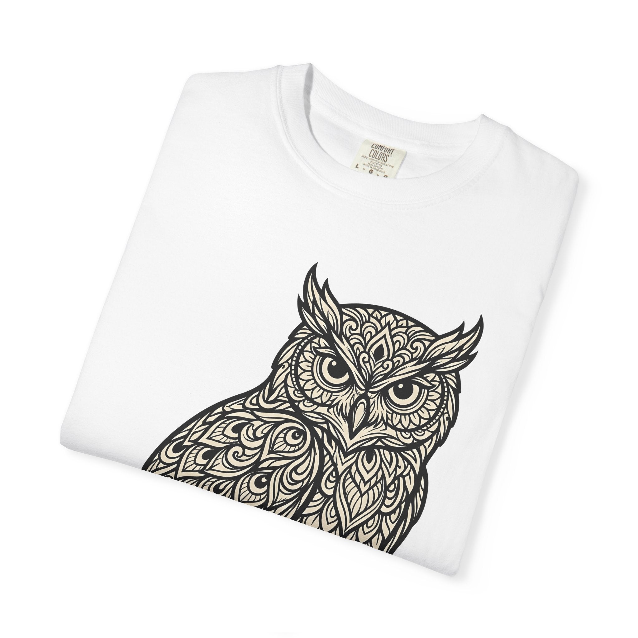 Owl Design Shirt Animals Wildlife Gift Women Bohemian Tee Owl T-Shirt Creature Fan Wildlife Graphic Tshirt Sketch Lace Pattern Tshirt