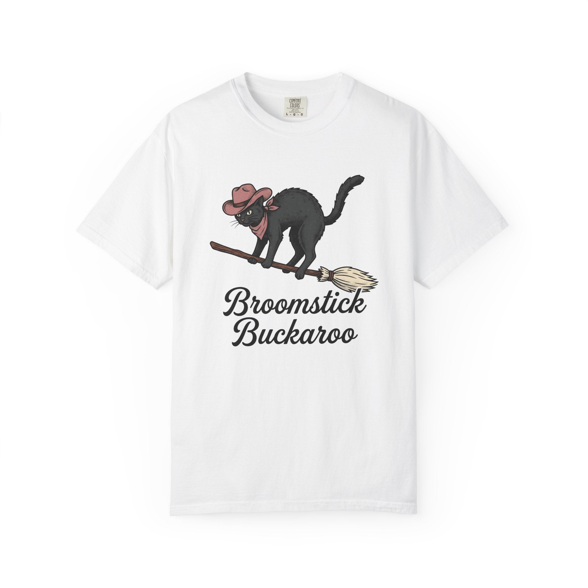 Ranch Cat Broom Shirt Halloween Feline Gift Women Classic Tee Broomstick T-Shirt Horror Fan Retro Tshirt Cat Graphic Outline Fedora Tshirt