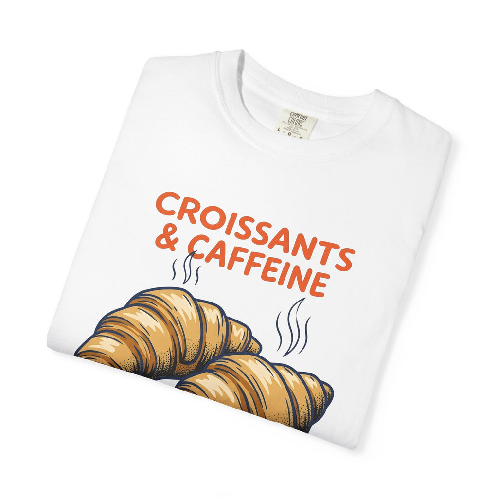 Croissant Clipart Shirt Coffee Morning Gift Women Rustic Tee Pastry T-Shirt Coffee Fan Java Enthusiast Vintage Tshirt Dawn Graphic Ink Mist