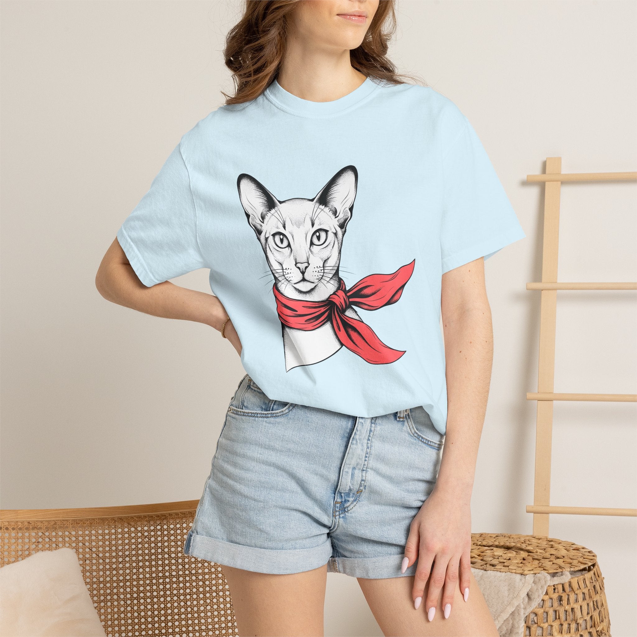Sphynx Kitty Shirt Cat Outfit Gift Women Cartoon Tee Cat T-Shirt Feline Fan Cartoonish Tshirt Fashion Graphic Basic Muffler Tshirt