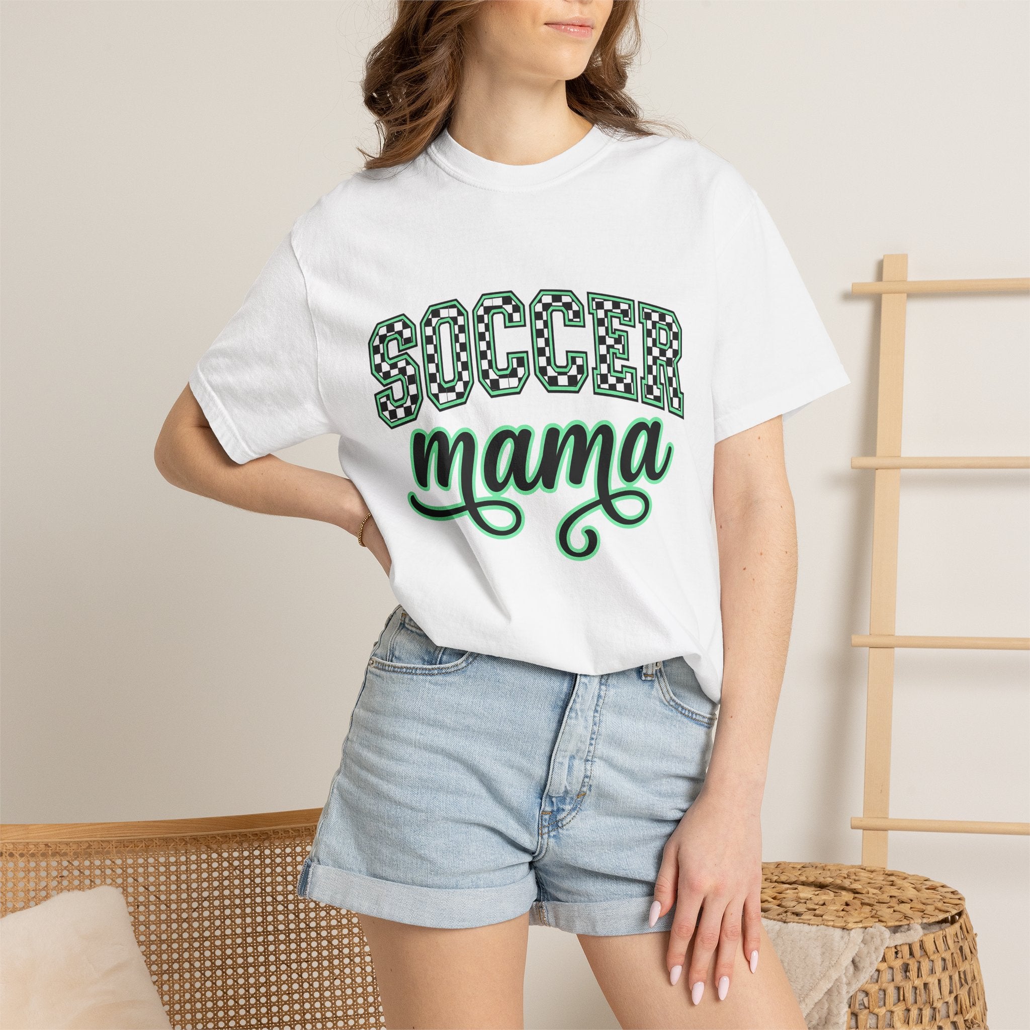 Soccer Font Shirt Moms Games Gift Women Thick Tee Football T-Shirt Mother Fan Bold Typography Tshirt Gaming Graphic Old School Plaid Design