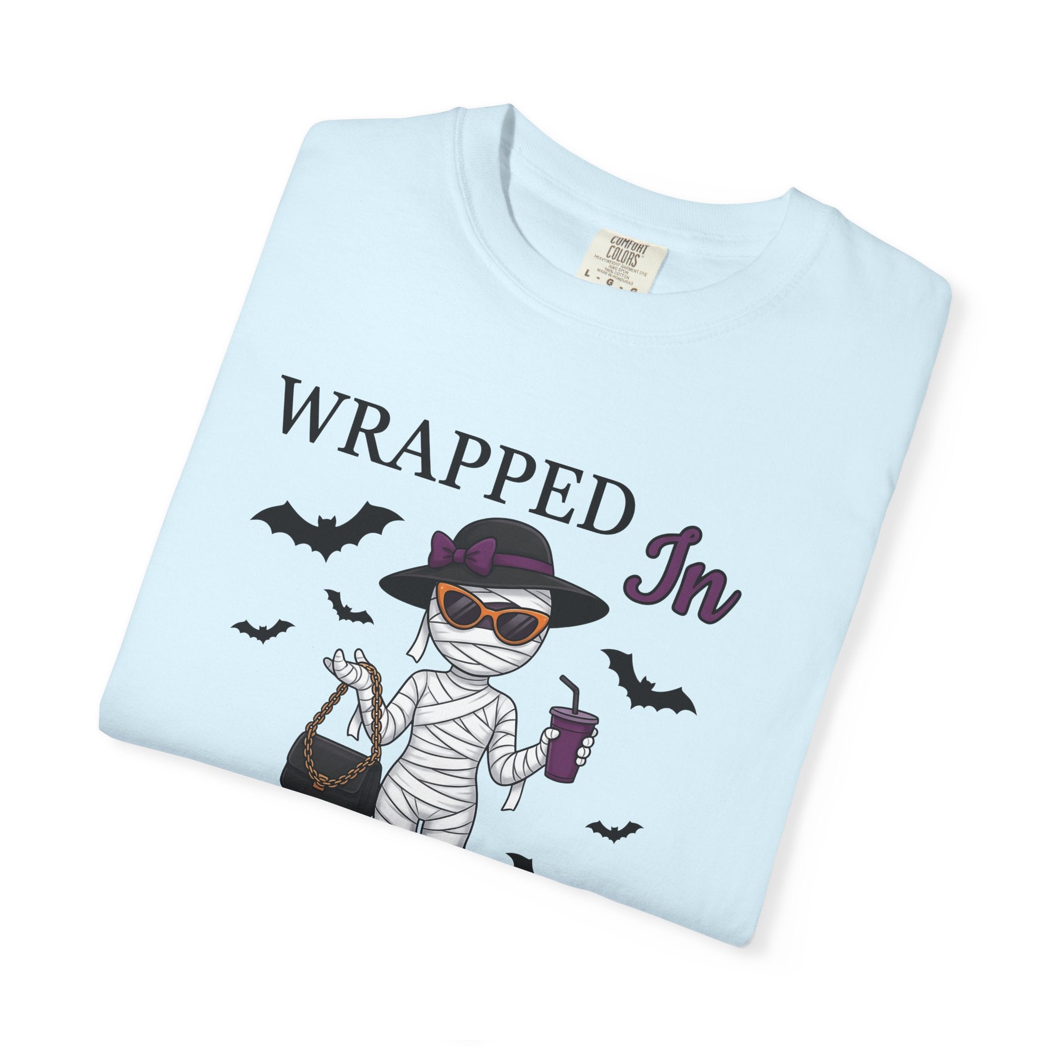 Mummy Style Shirt Halloween Clothing Gift Women Comic Tee Wrap T-Shirt Horror Fan Cartoon Tshirt Apparel Graphic Vintage Flying Bats Tshirt