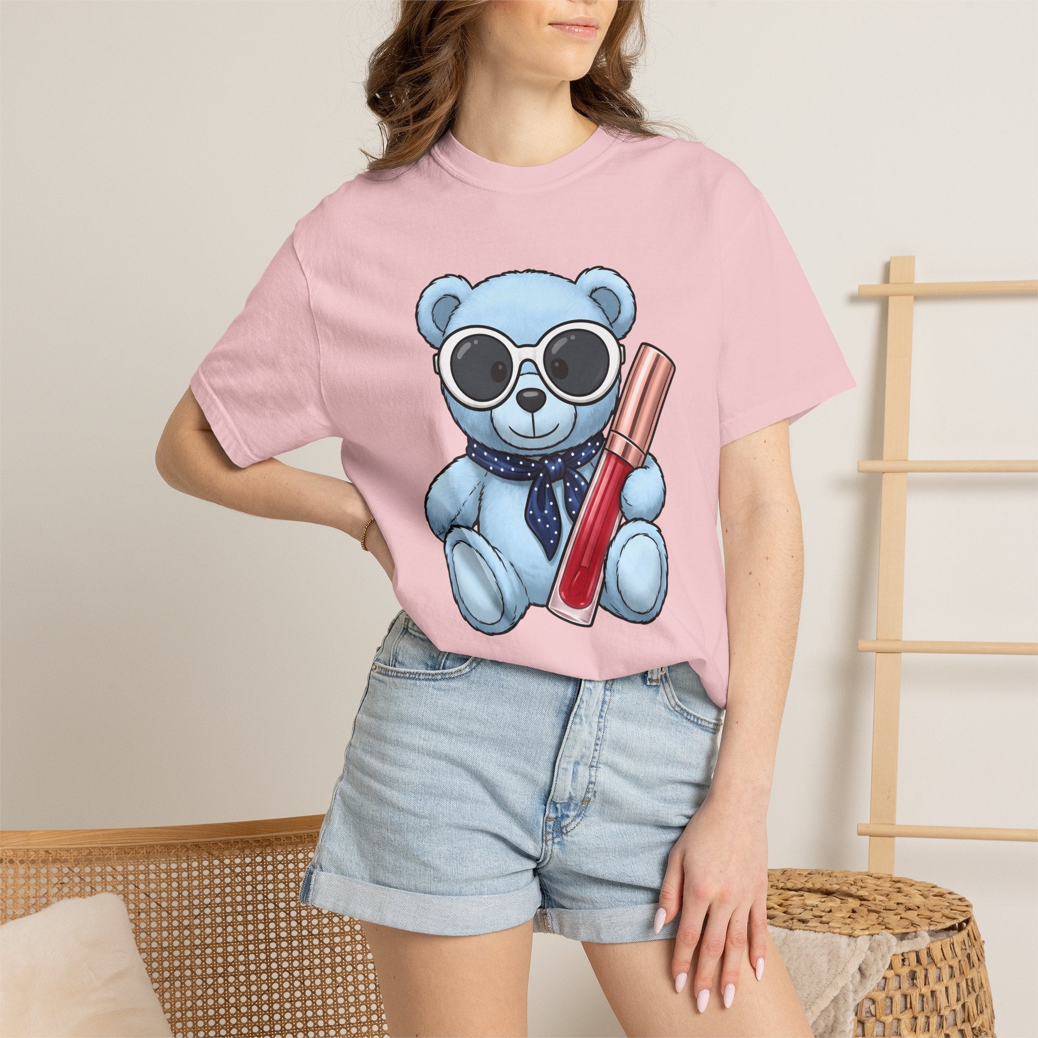 Teddy Bear Shirt Animals Fashion Gift Women Cartoon Tee Teddy T-Shirt Animal Fan Toon Tshirt Style Graphic Kawaii Lipstick Tshirt