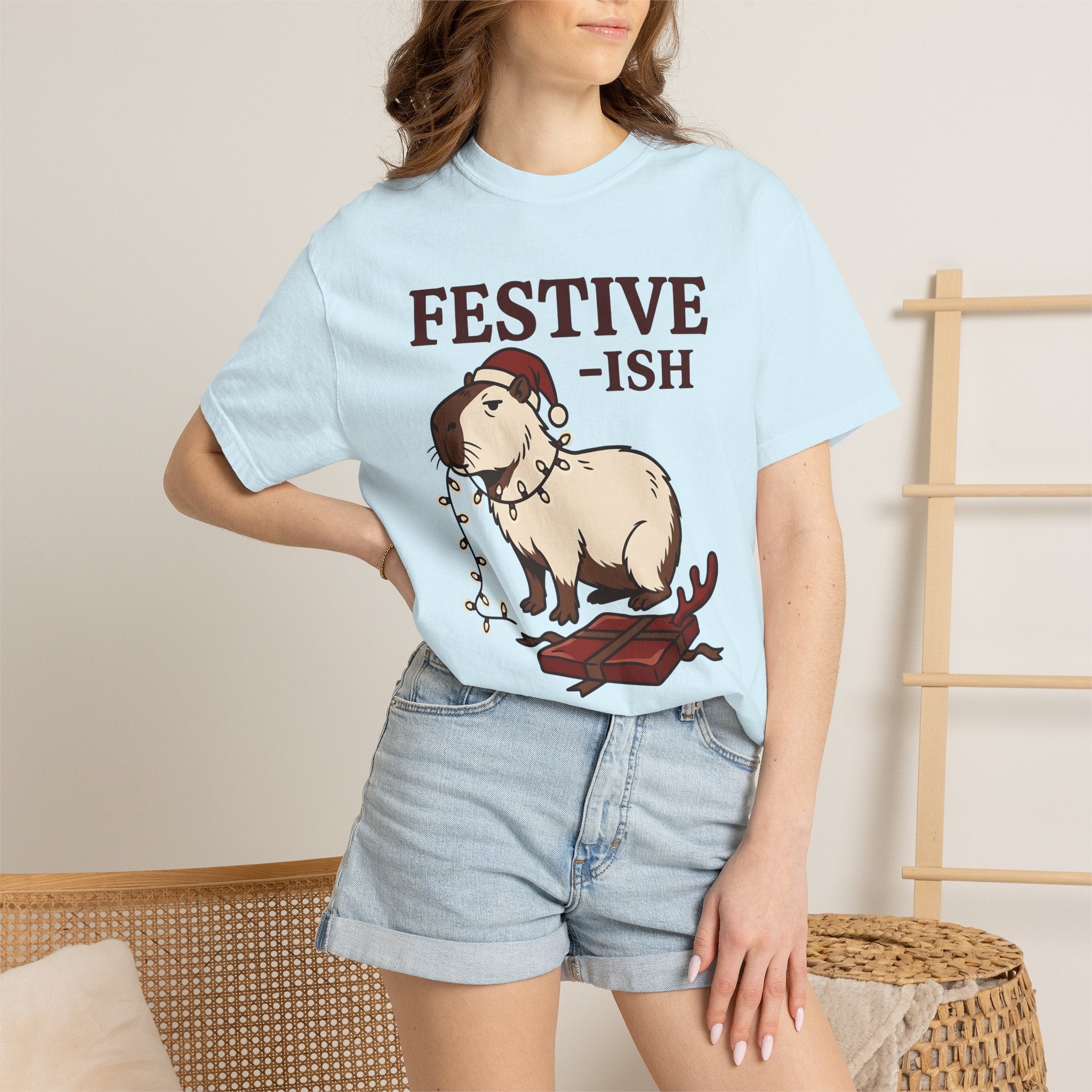 Capybara Christmas Hat Shirt Christmas Wildlife Gift Women Comic Tee Rodent T-Shirt Xmas Fan Cartoon Tshirt Wildlife Graphic Sketch Holiday