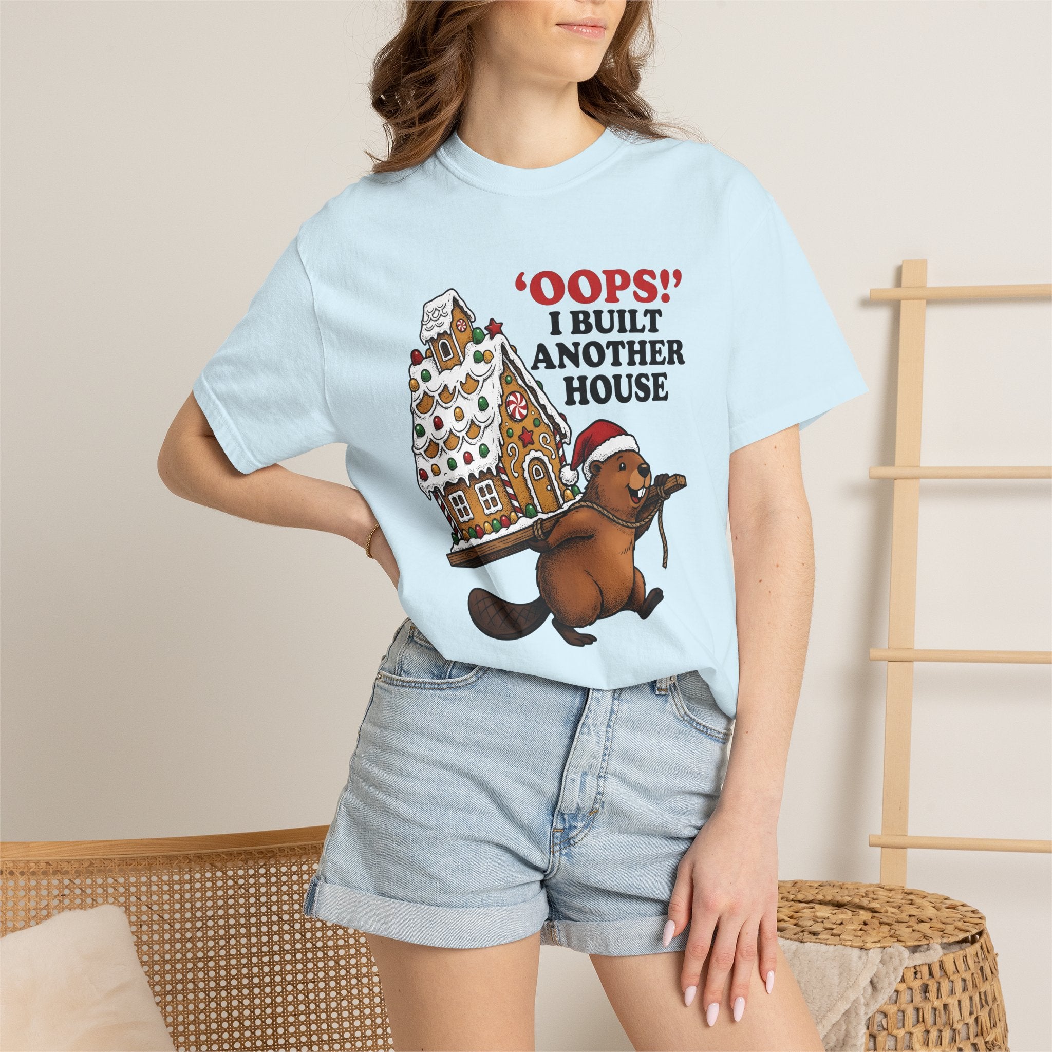 Beaver Gingerbread Cabin Shirt Christmas Pets Gift Women Animated Tee Gingerbread House T-Shirt Xmas Fan Cartoon Tshirt Animal Graphic