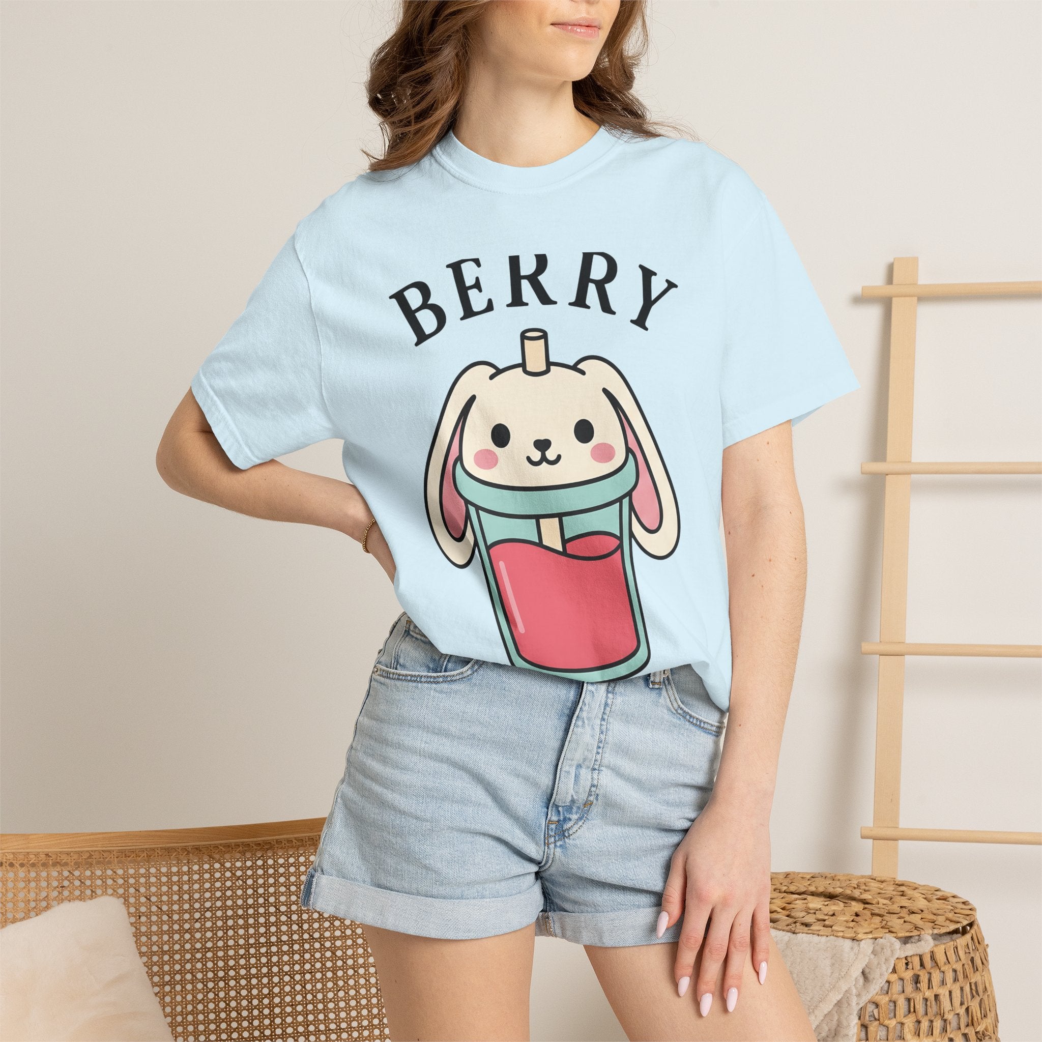 Bunny Drink Shirt Drinks Critter Gift Women Sweet Tee Rabbit Drink T-Shirt Beverage Fan Cute Graphic Animal Illustration Illustrated