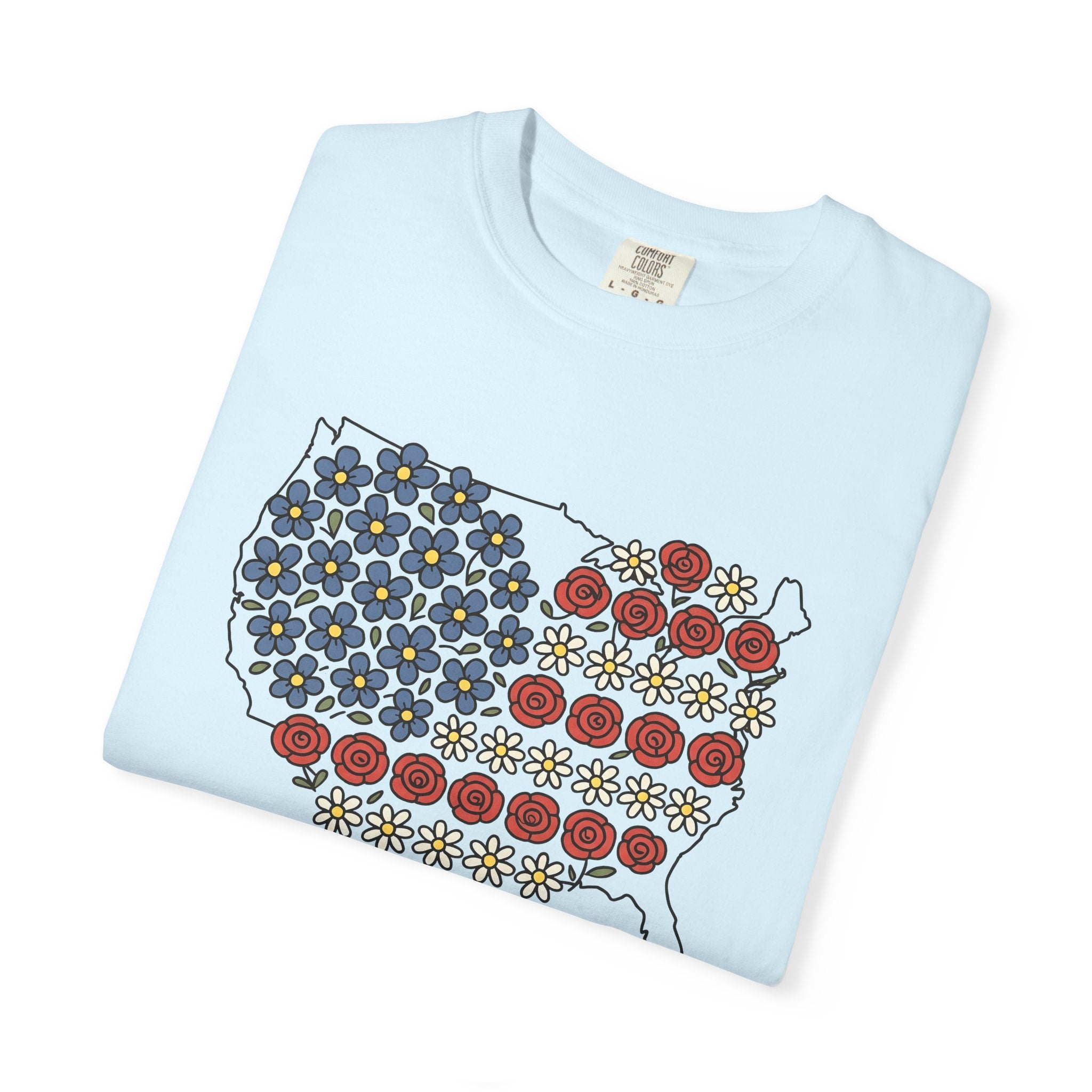 United States Floral Shirt 4th Of July Freedom Gift Women Ethnic Tee American Flowers T-Shirt Patriotic Fan Tribal Tshirt Liberty Graphic
