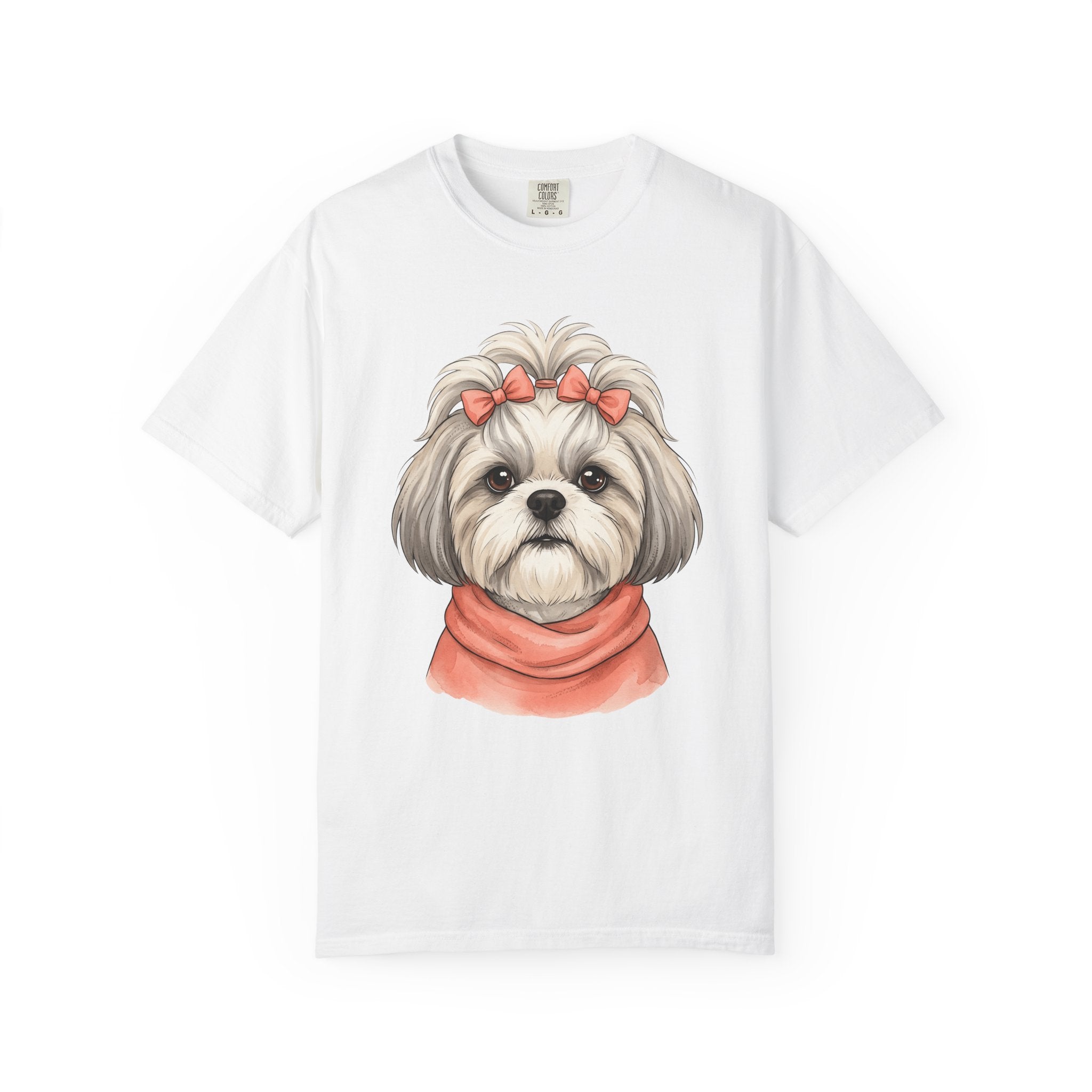 Shih Tzu Dog Shirt Dog Pet Gift Women Cute Tee Dog T-Shirt Dog Fan Puppy Tshirt Pet Graphic Hand Drawn Bow Tshirt