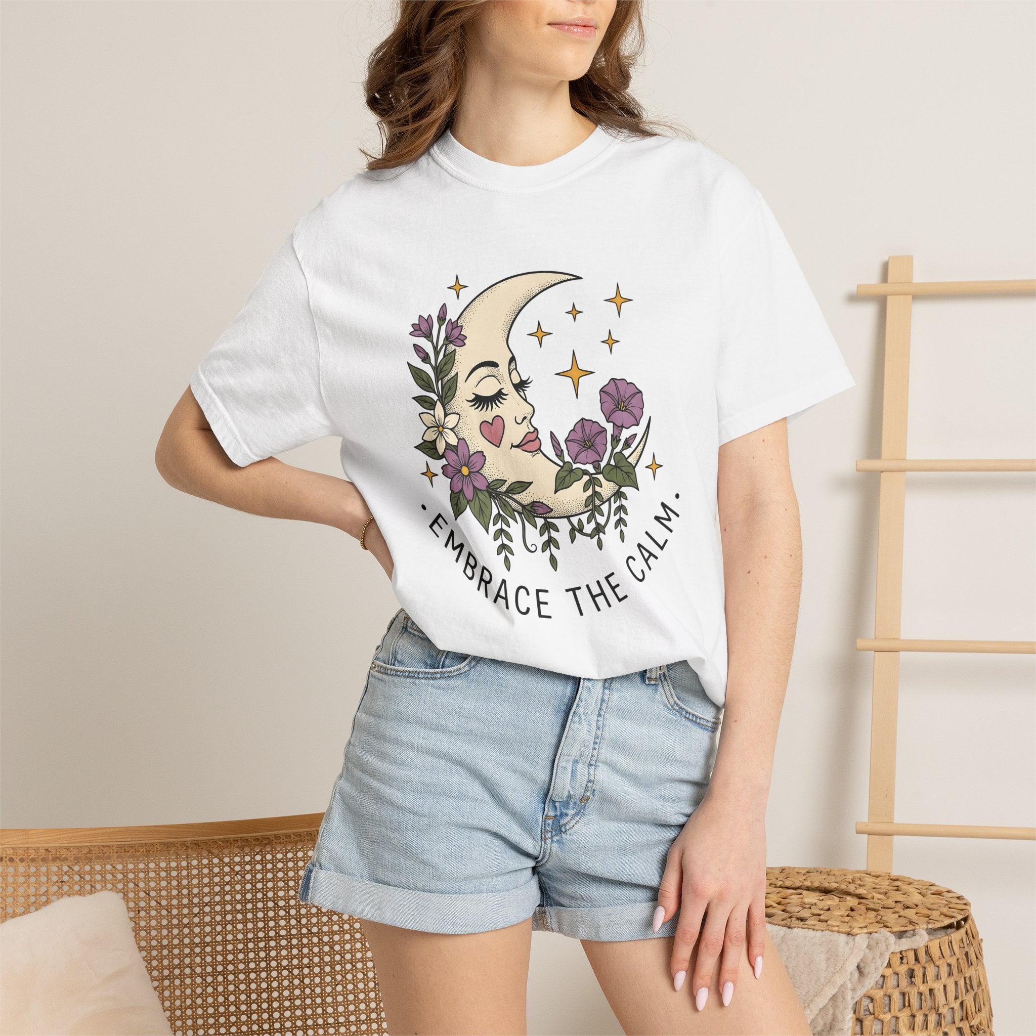 Moon Face Flower Shirt Boho Astrology Gift Women Hippie Tee Moonflower T-Shirt Bohemian Enthusiast Psychedelic Tshirt Zodiac Graphic Retro